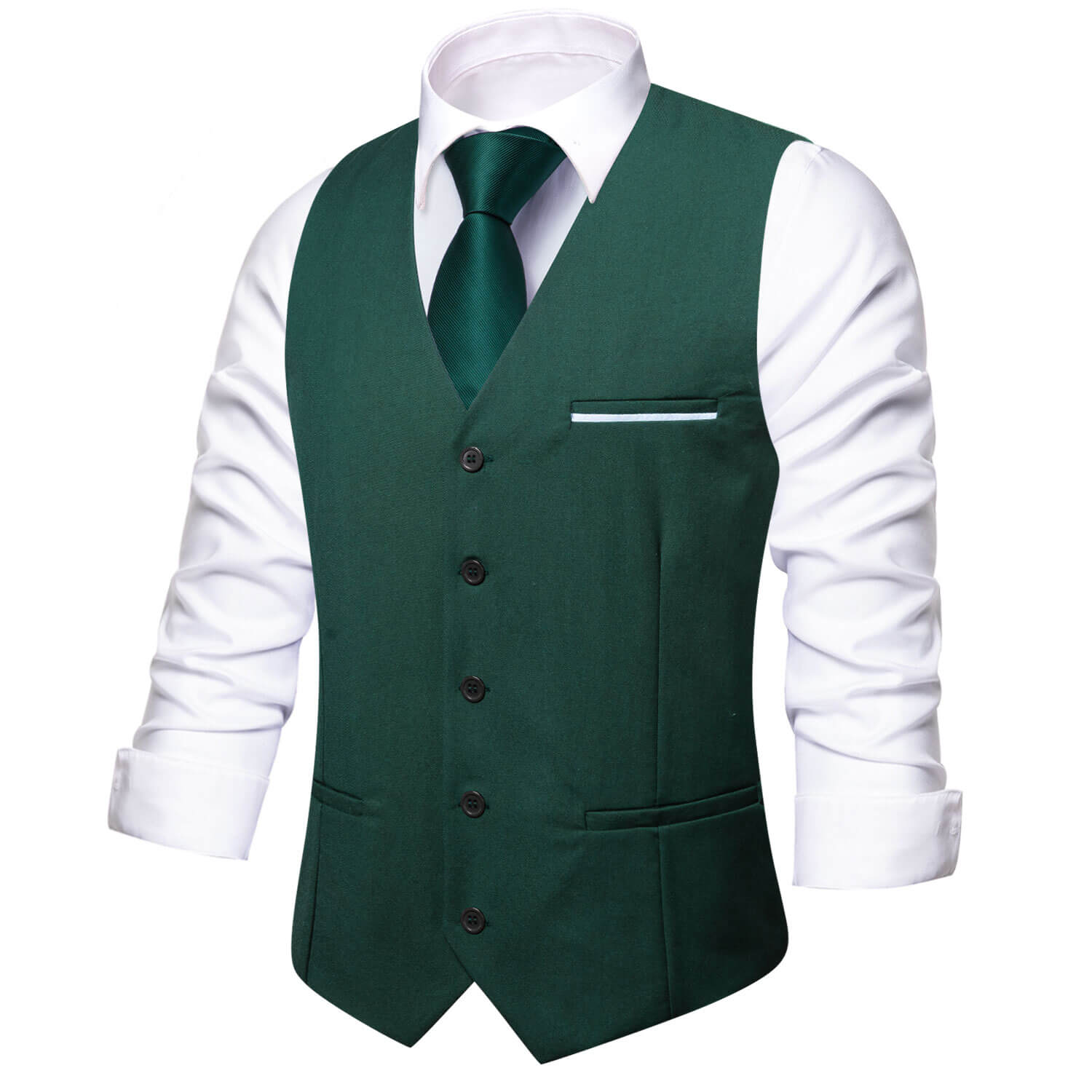 Hi-Tie Men's Vest Sapphire Pine Green Solid Silk Vest Business New Arrival