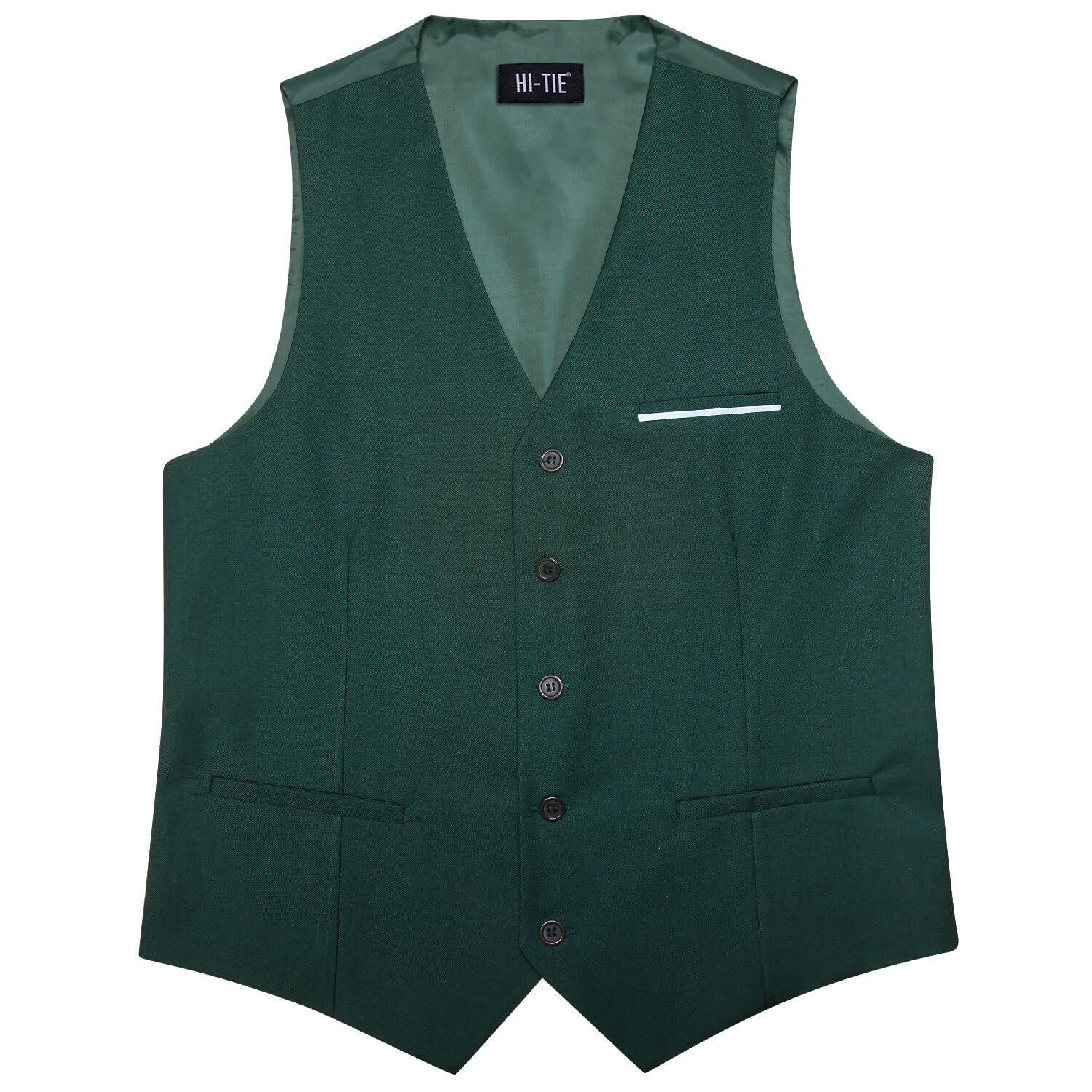 Hi-Tie Men's Vest Sapphire Pine Green Solid Silk Vest Business