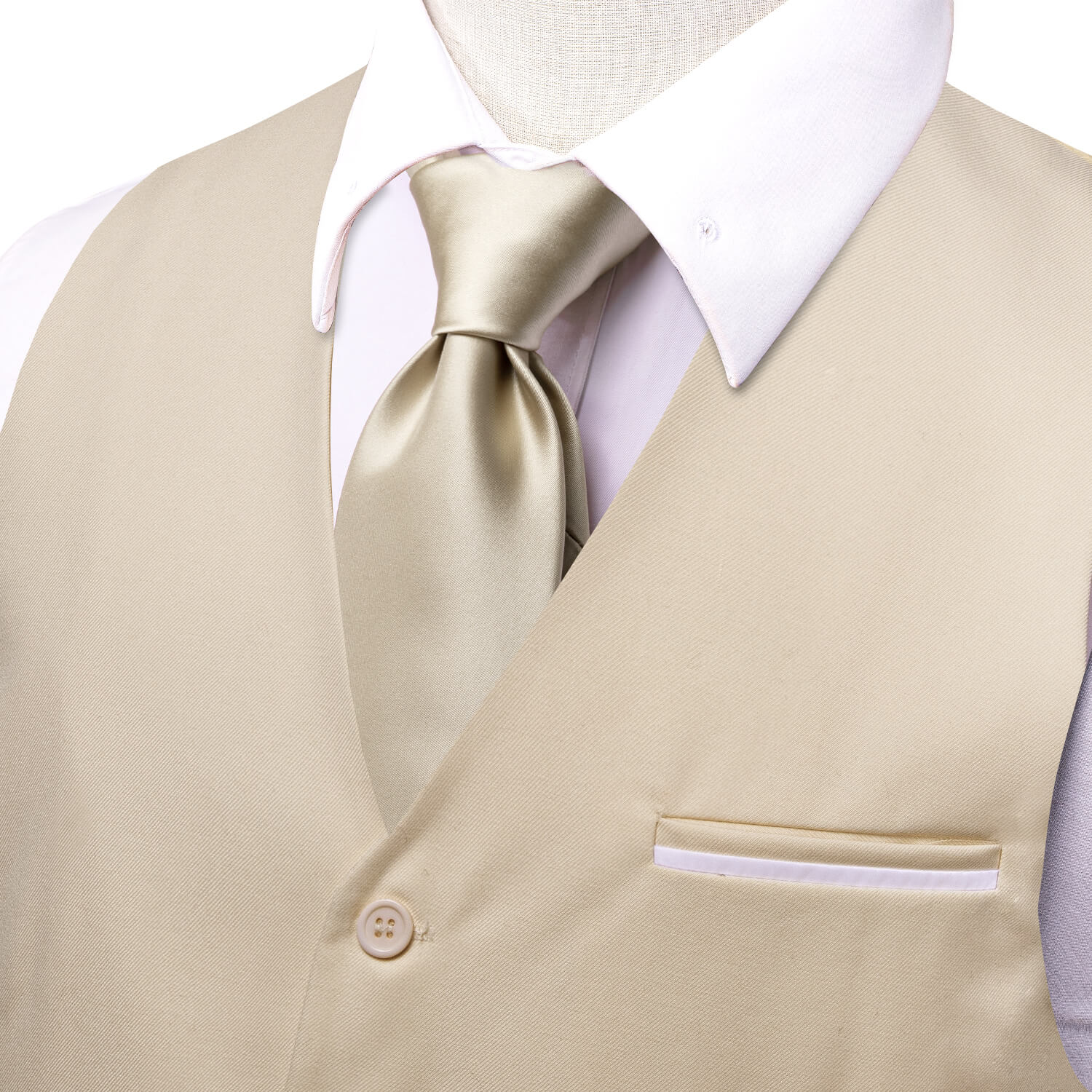 Hi-Tie Men's Vest Light Khaki Solid Silk Vest Business Suit