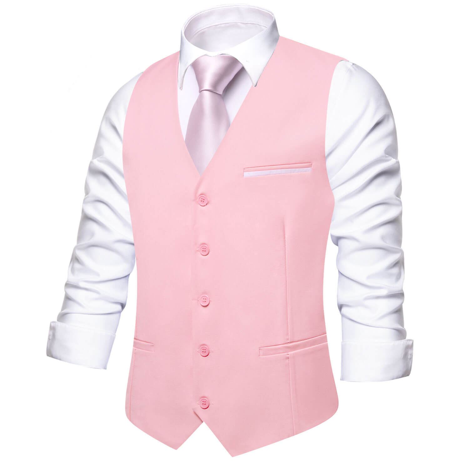 Hi-Tie Men's Vest Baby Pink Solid Silk Vest Business Suit Top Quality