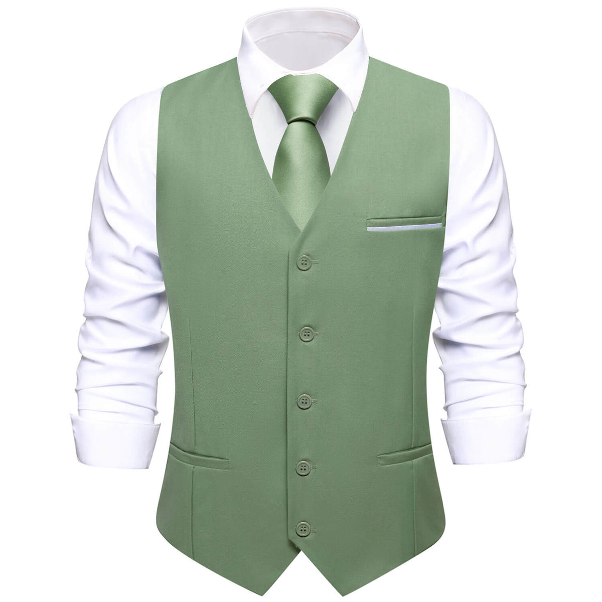 Hi-Tie Men's Work Vest Sage Green Solid Silk Vest Business Dress Suit, XL