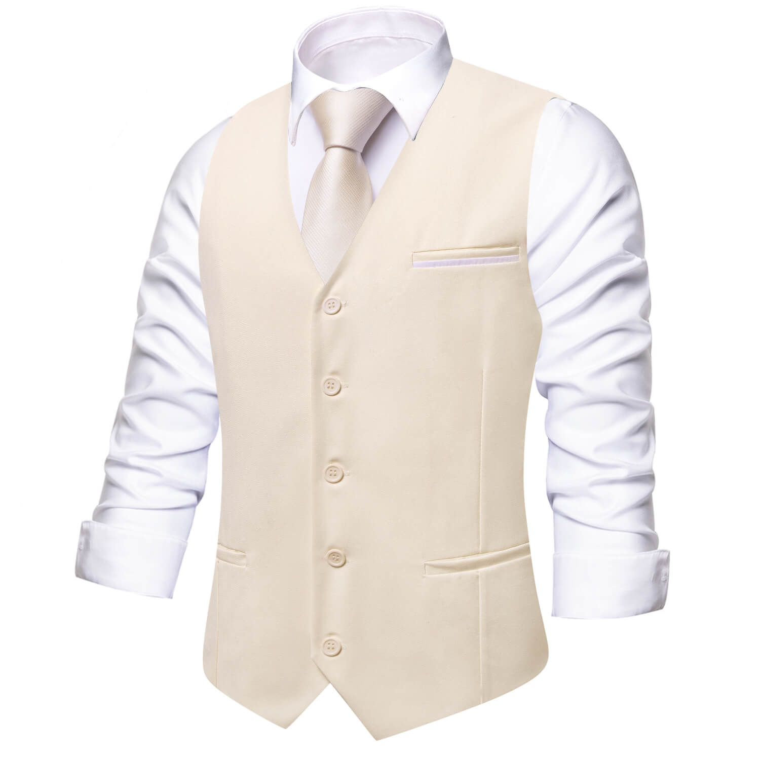 Hi-Tie Men's Work Vest Cream Color Solid Silk Vest Business Dress Suit