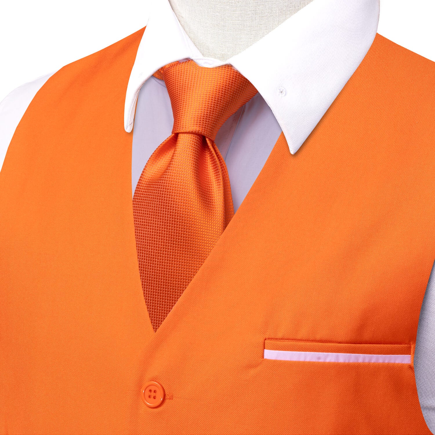 Hi-Tie Men's Work Vest Coral Orange Solid Silk Vest Business Dress Suit