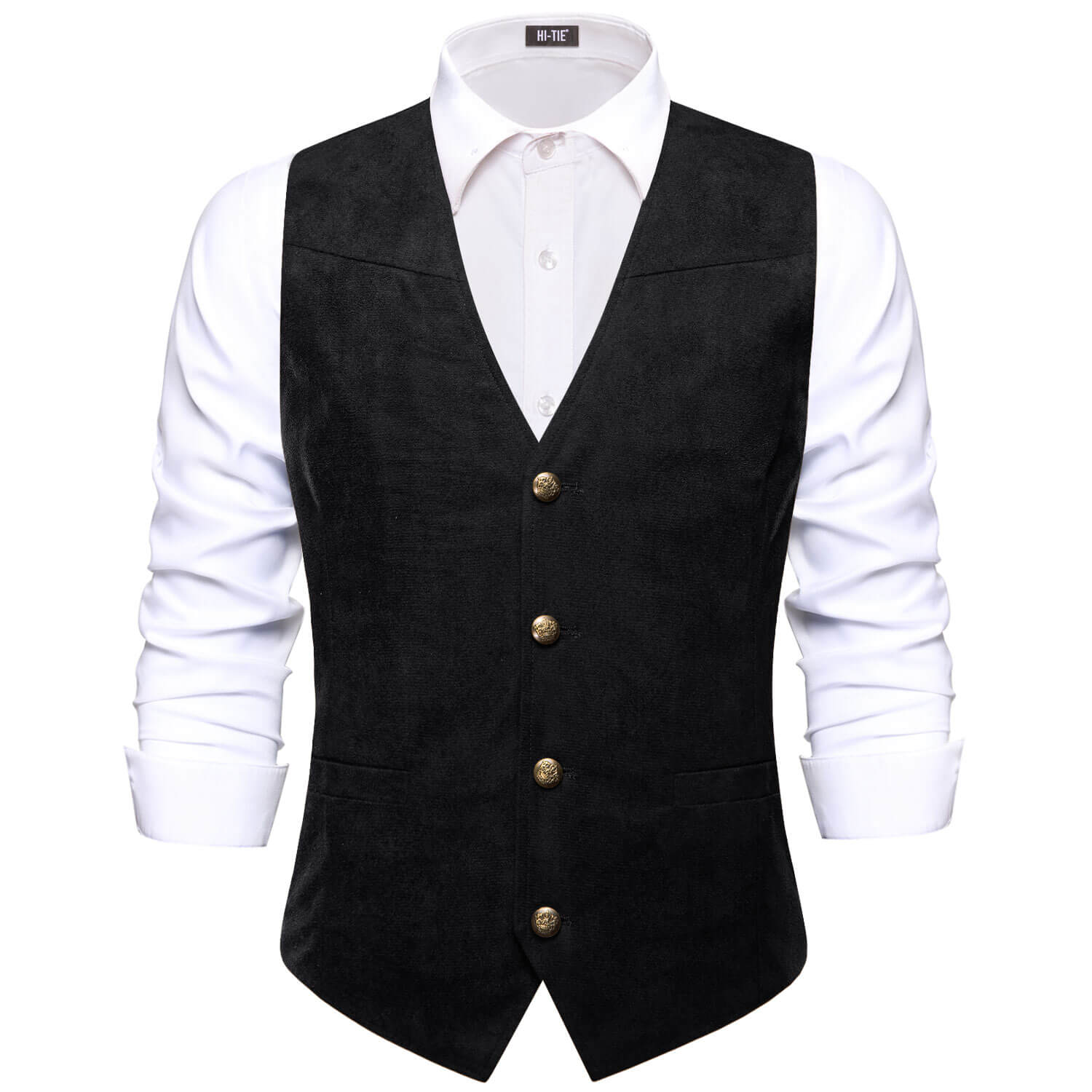  Black Suede Waistcoat Solid Single Vest