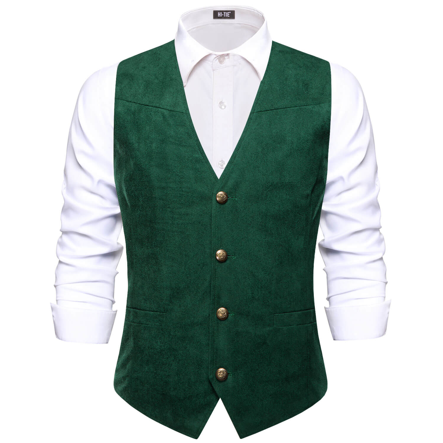 Dark Green Suede Solid Men's Single Vest