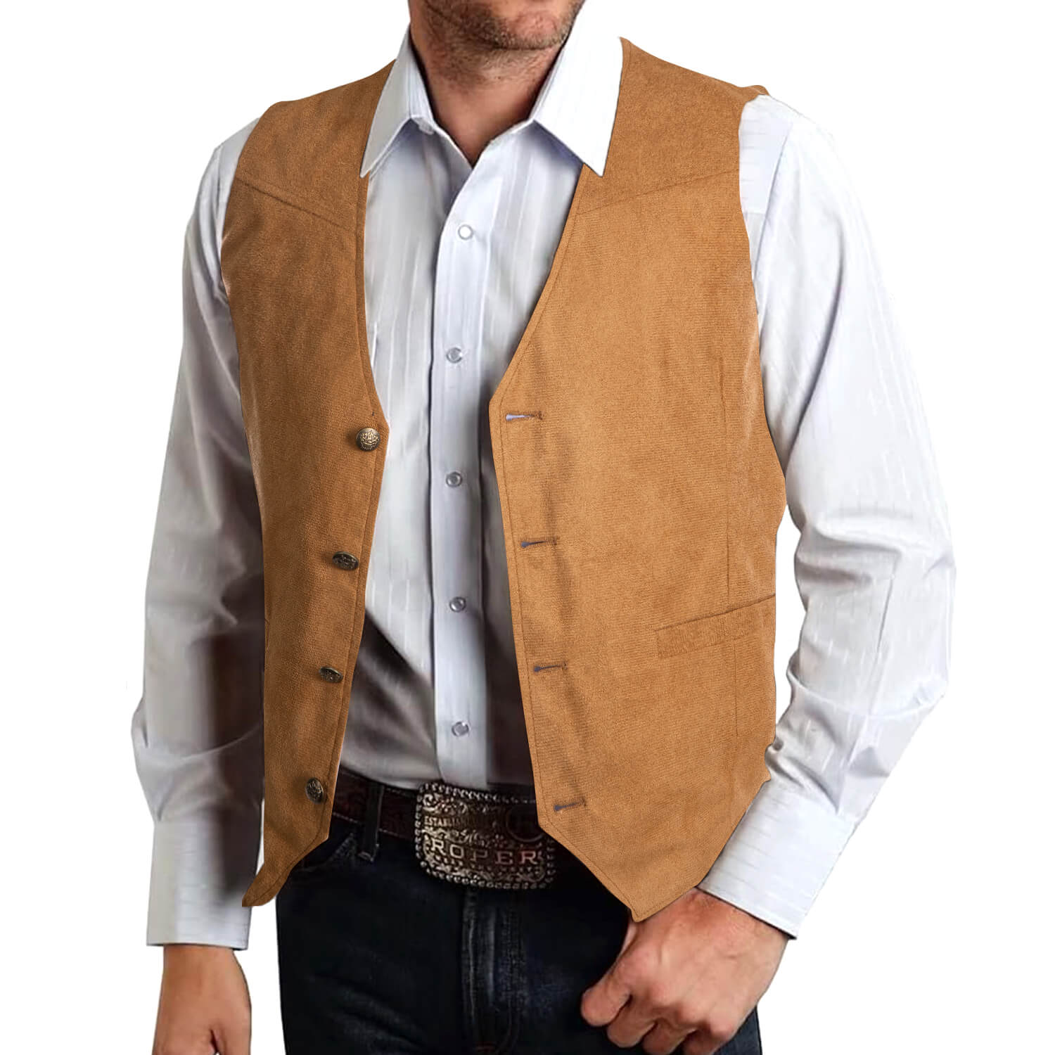 Hi-Tie Men's Work Vest Copper Brown Suede Waistcoat Solid Single Vest