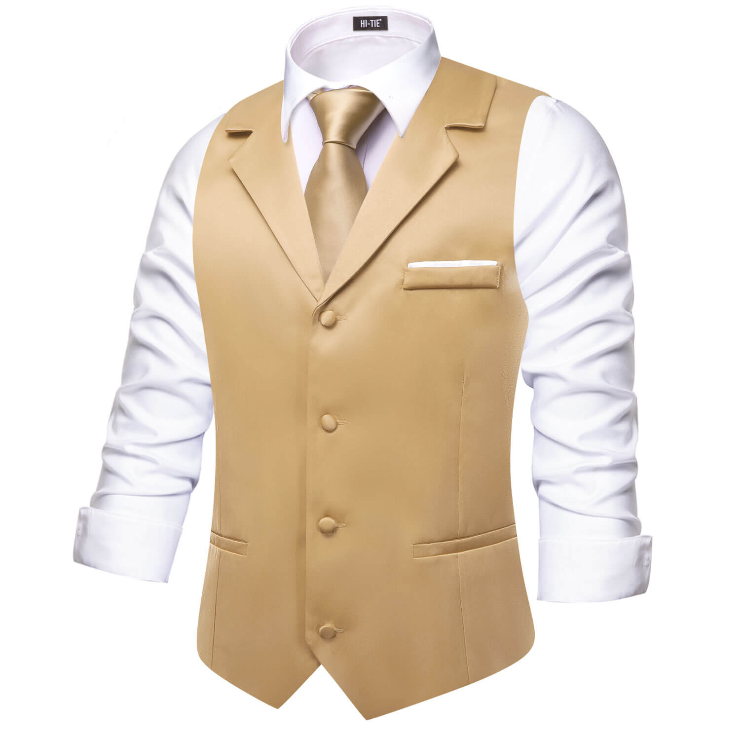 Champagne Waistcoat Solid Notch lapels Men's Vest