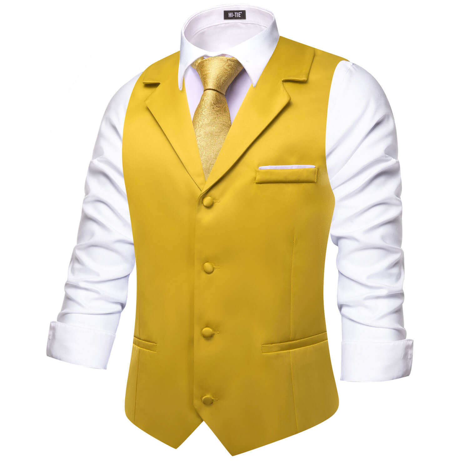 Hi-Tie Medallion Yellow Waistcoat Solid Notch lapels Men's Vest