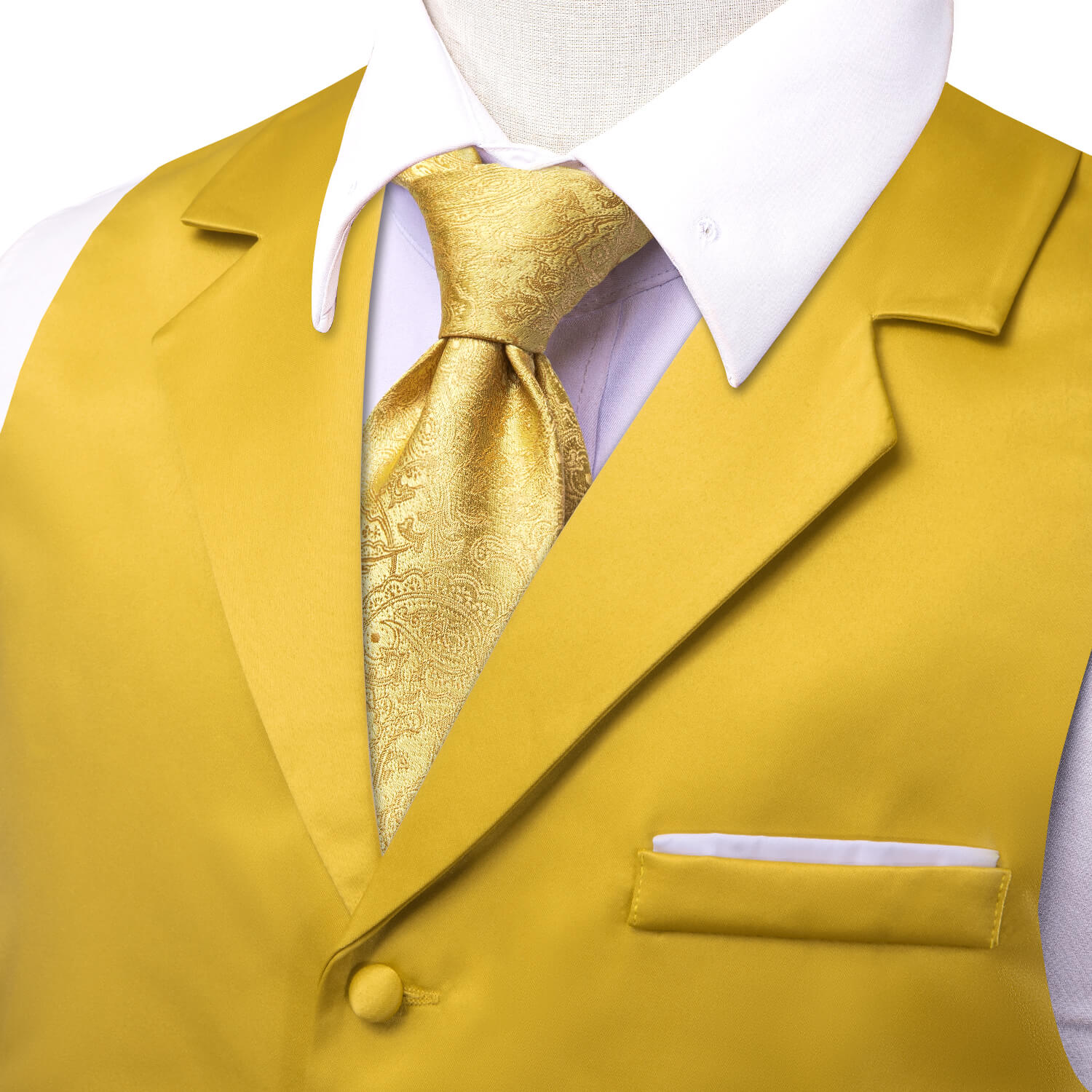 Hi-Tie Medallion Yellow Waistcoat Solid Notch lapels Men's Vest