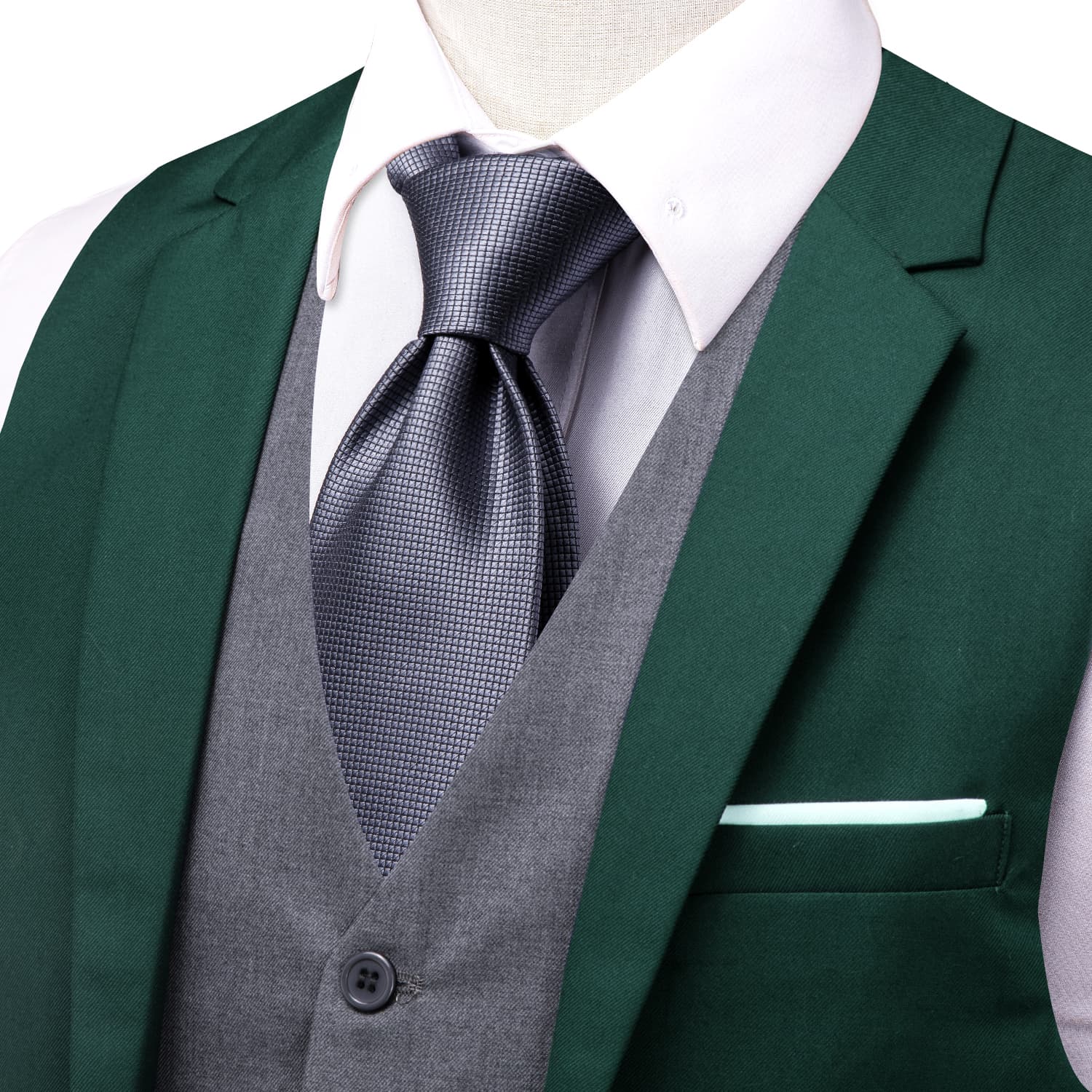 Hi-Tie Suit Vest Layered Waistcoat SeaGreen Gray Vests for Wedding