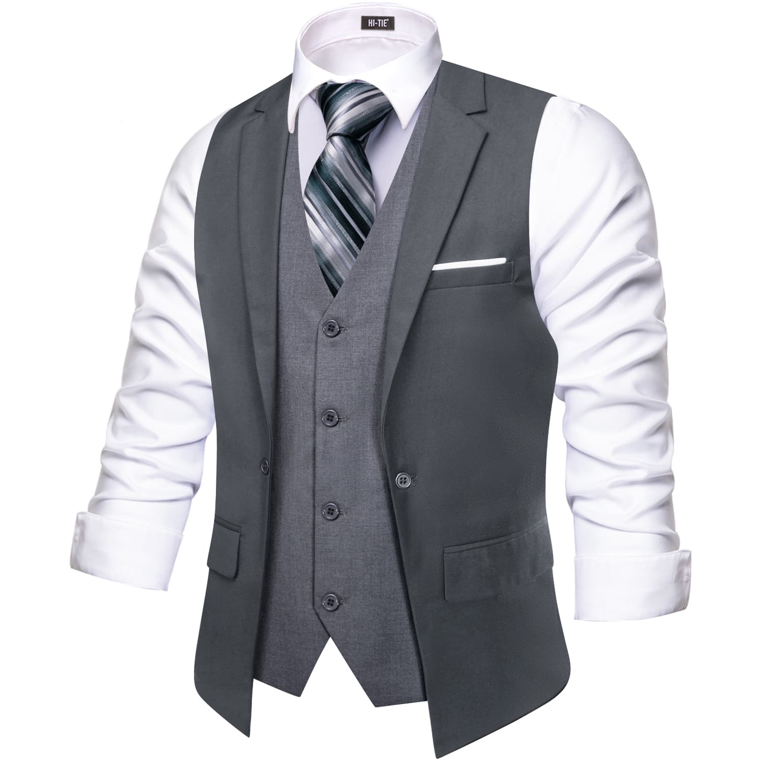 Hi-Tie Suit Vest Layered Waistcoat SlateGray Gray Vests for Wedding
