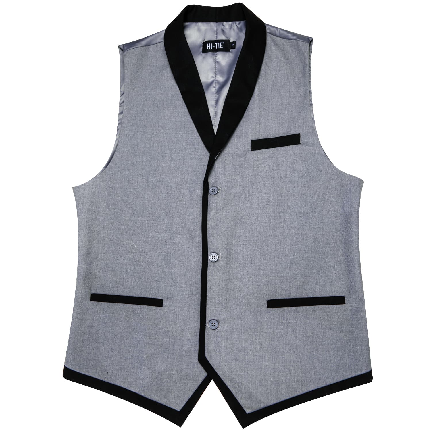 Hi-Tie Black Shawl Collar Grey Solid Waistcoat Formal Vests for Business
