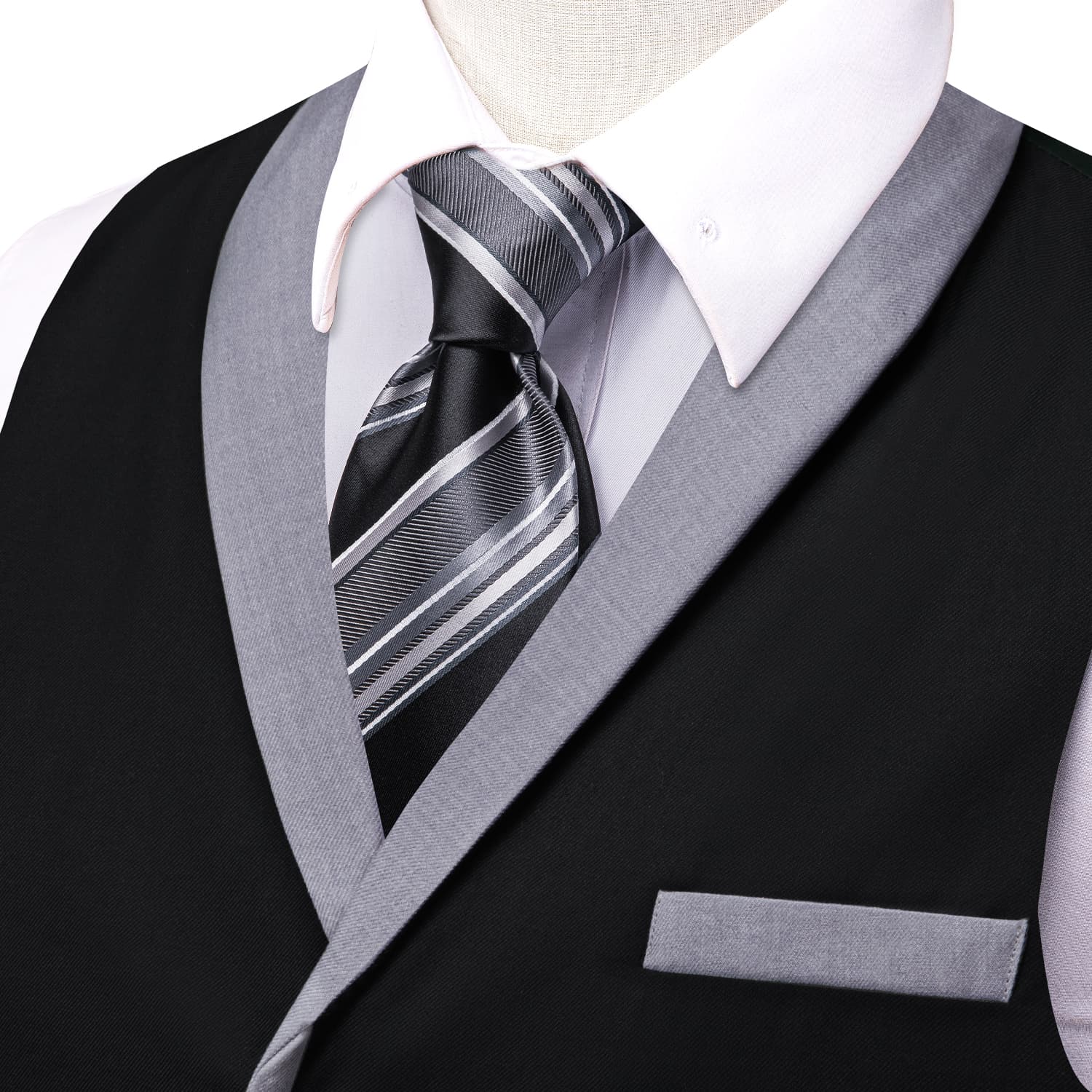  Grey Shawl Collar Black Solid Waistcoat Formal Vests for Business
