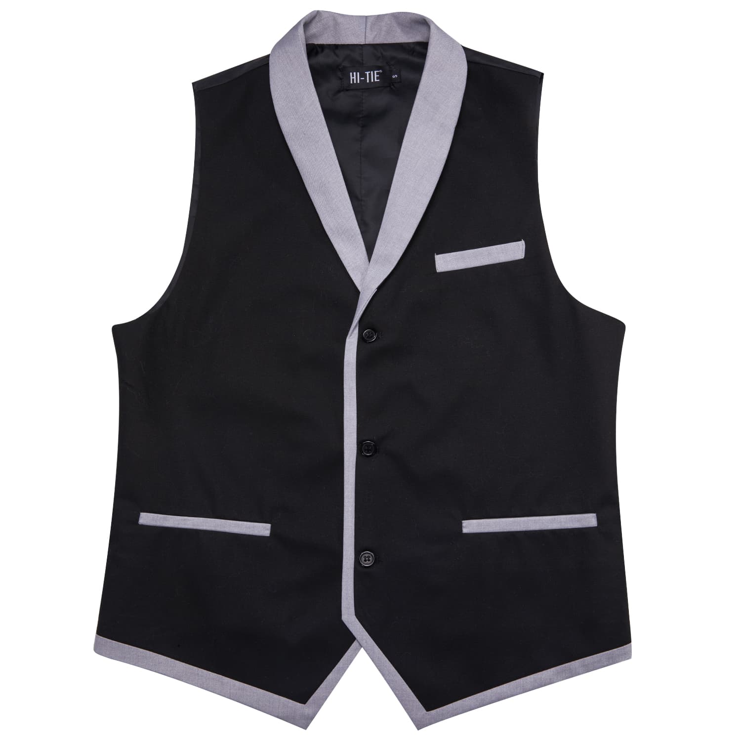  Grey Shawl Collar Black Solid Waistcoat Formal Vests for Business