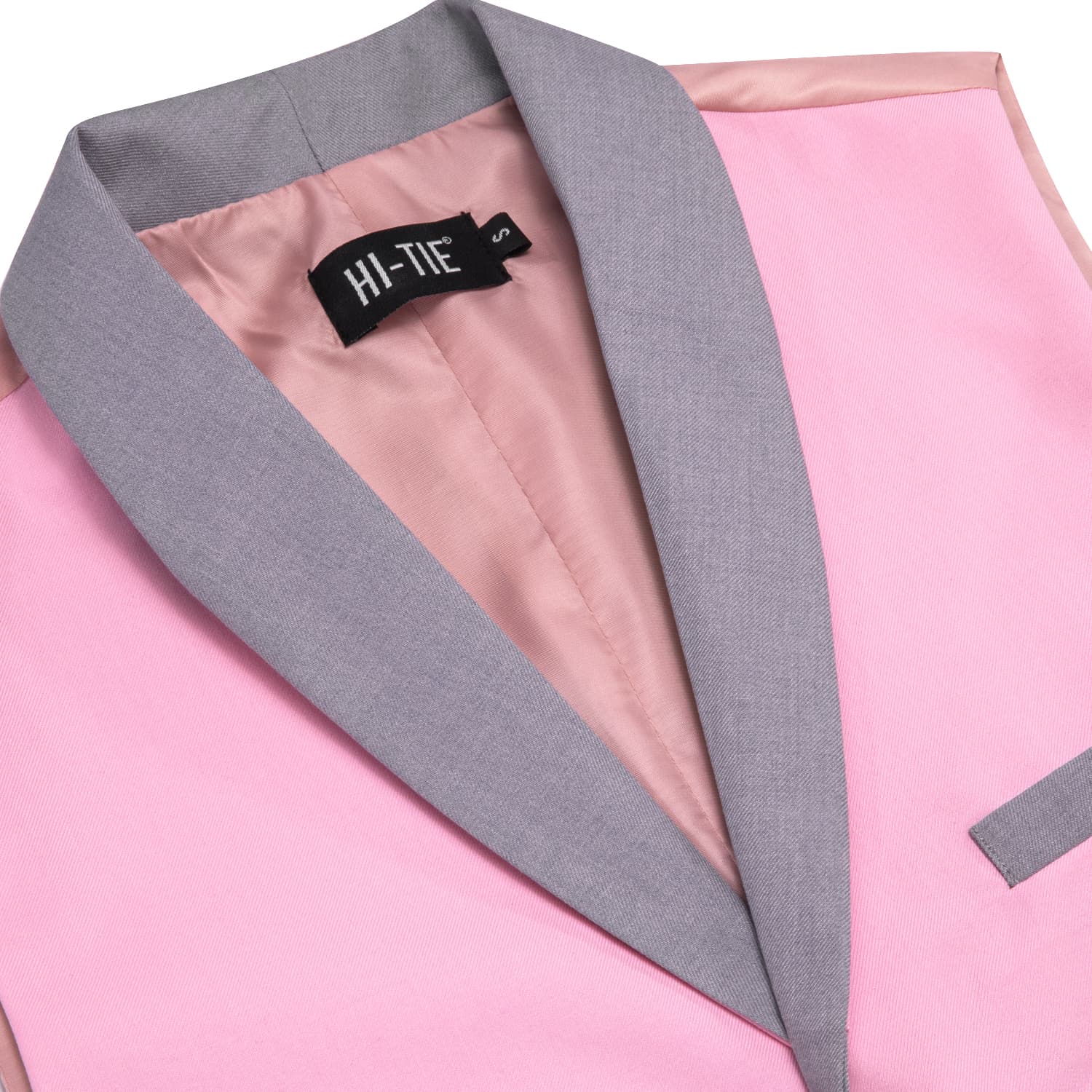 Grey Shawl Collar Pink Solid Waistcoat Formal Vests for Business