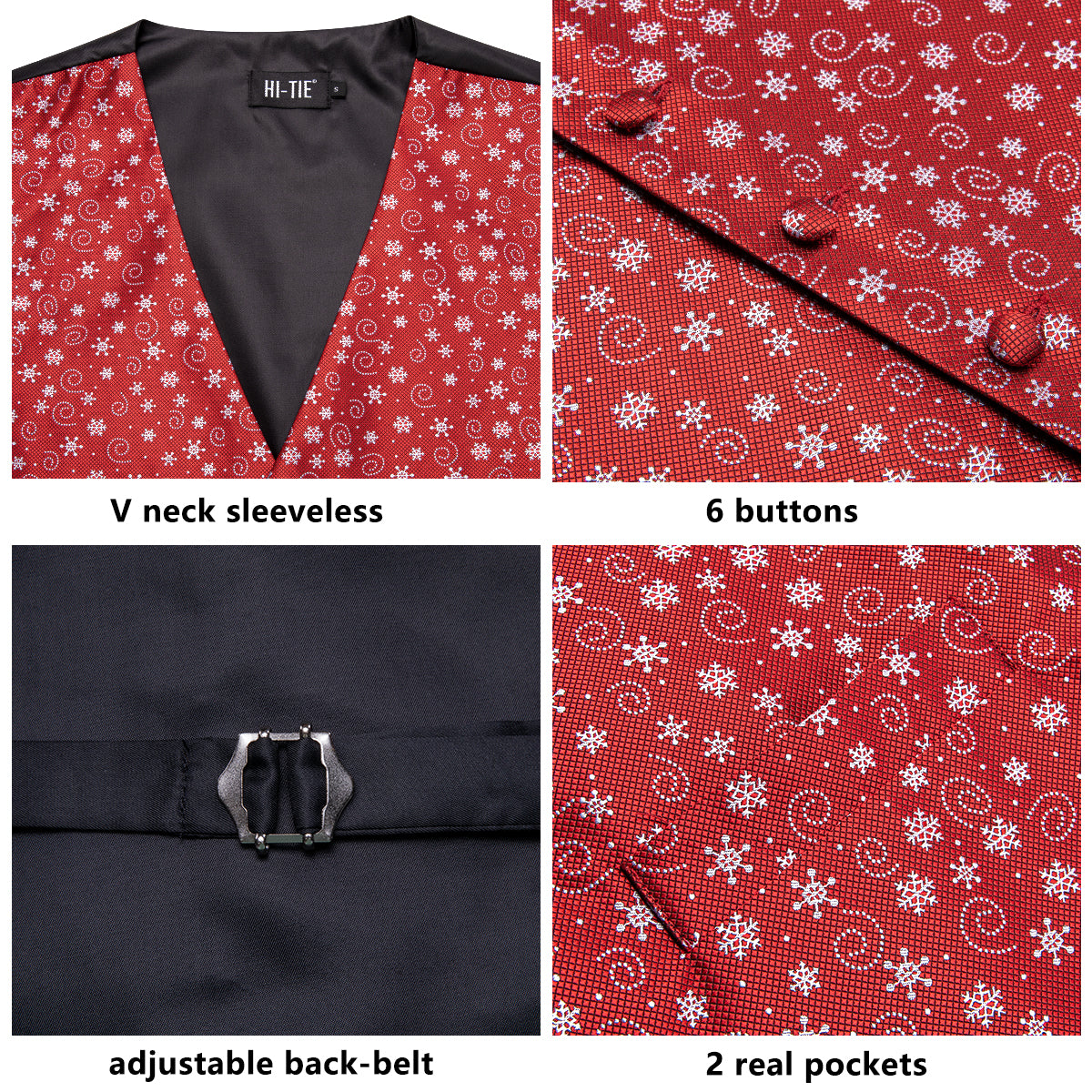 Christmas Red Green Novelty Pattern Men's Vest Hanky Cufflinks Tie Set