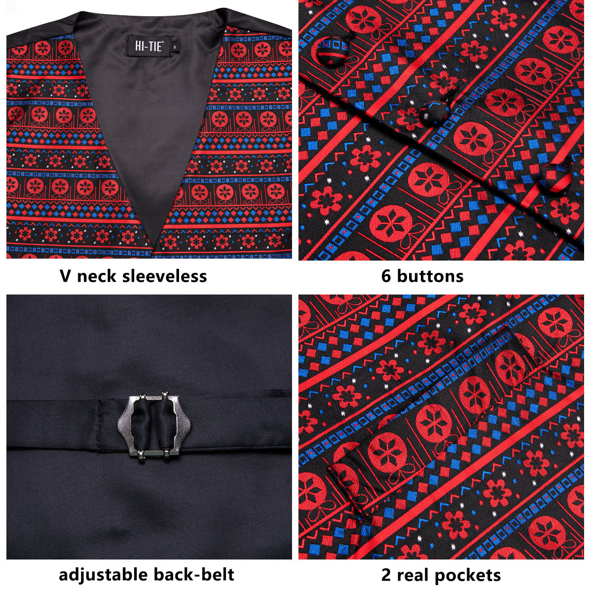 Christmas Red Blue Novelty Men's Vest Hanky Cufflinks Tie Set