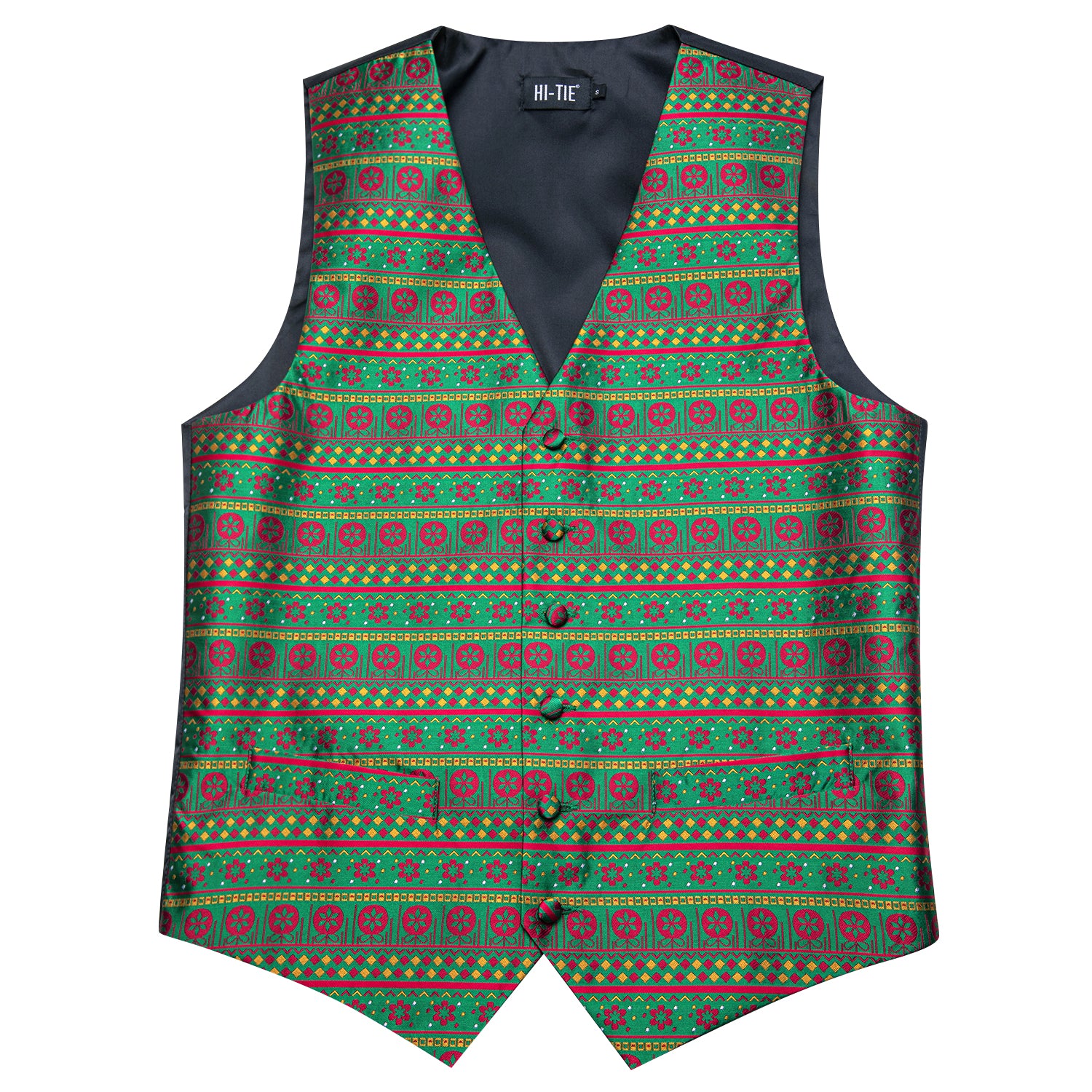 Christmas Green Novelty Men's Vest Hanky Cufflinks Tie Set