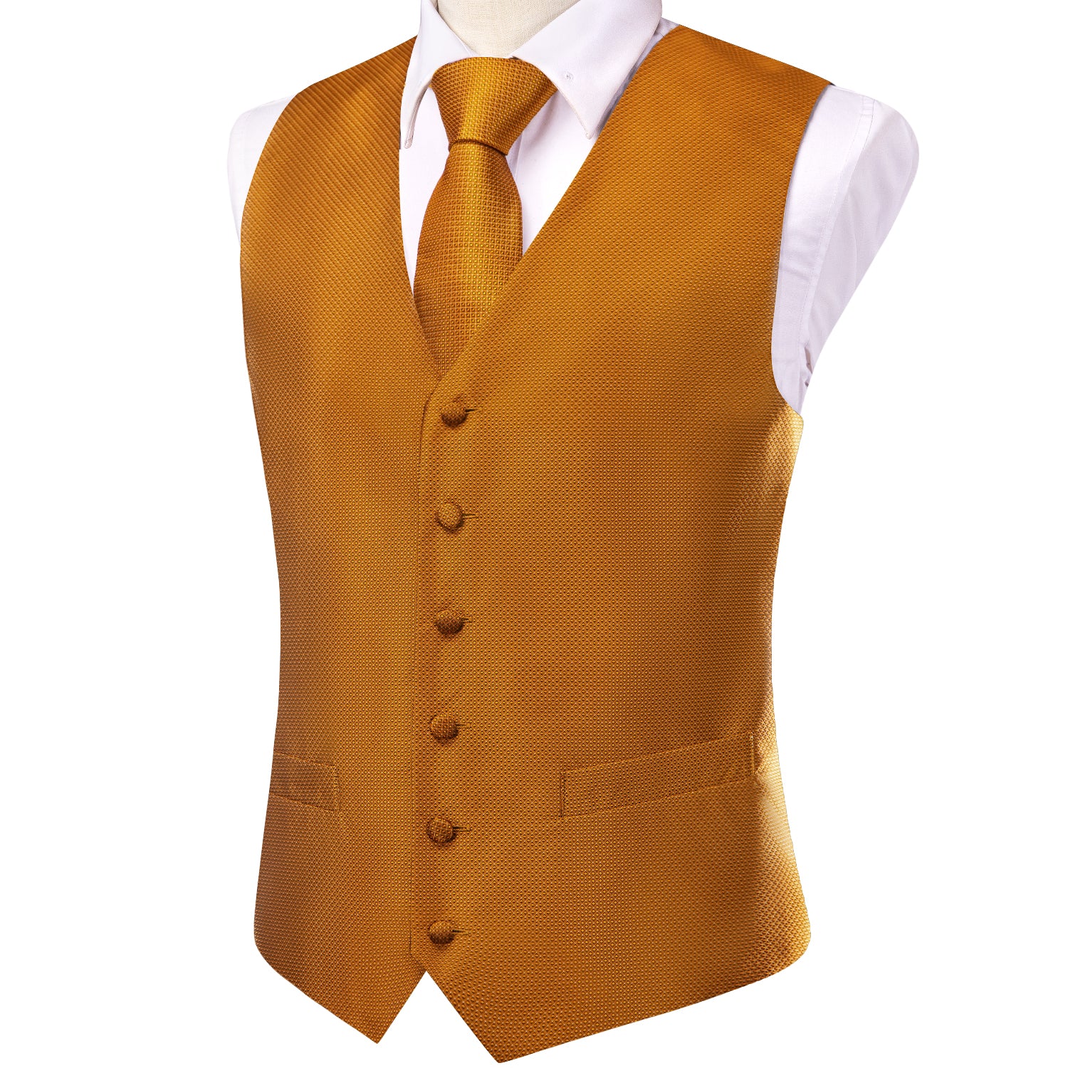 Caramel Solid Men's Vest Hanky Cufflinks Tie Set Party