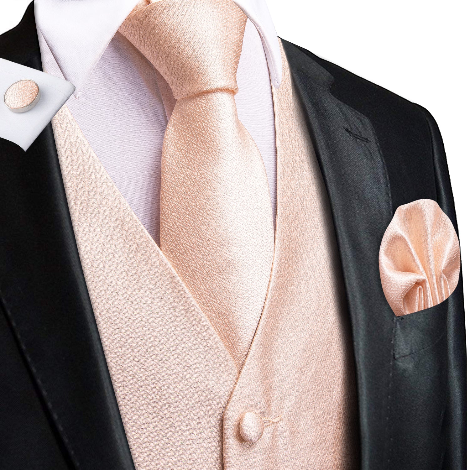 Light Coral Pink Paisley Men's Vest Hanky Cufflinks Tie Set