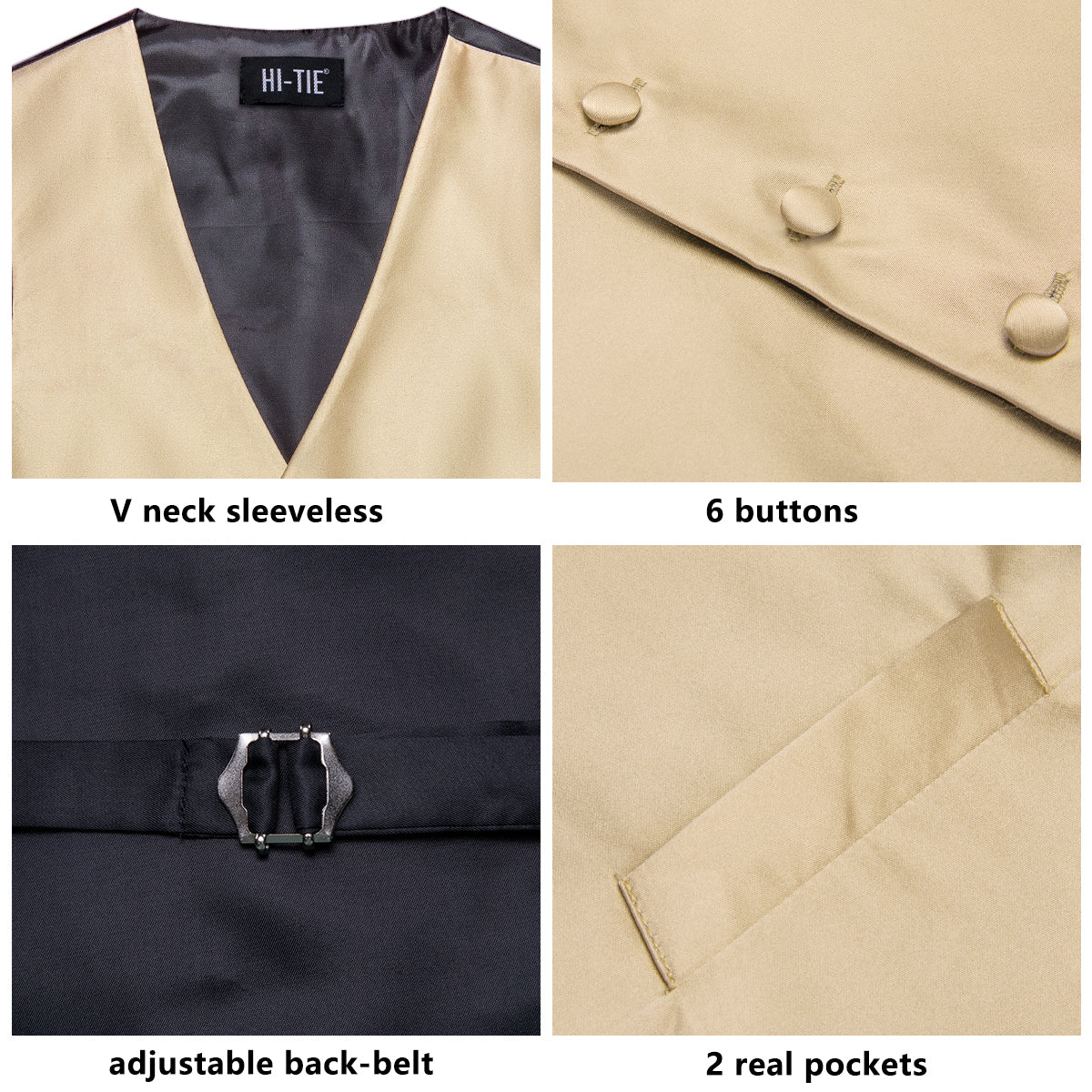 Dark Champagne Solid Color Men's Vest Tie Handkerchief Cufflinks Set