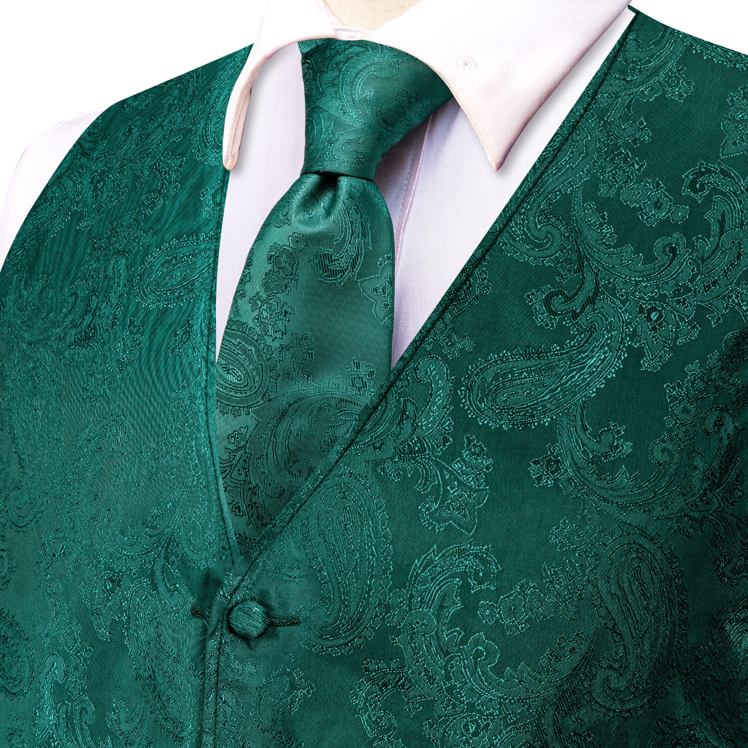  Dark Green Jacquard Paisley Mens Vest and Tie Set