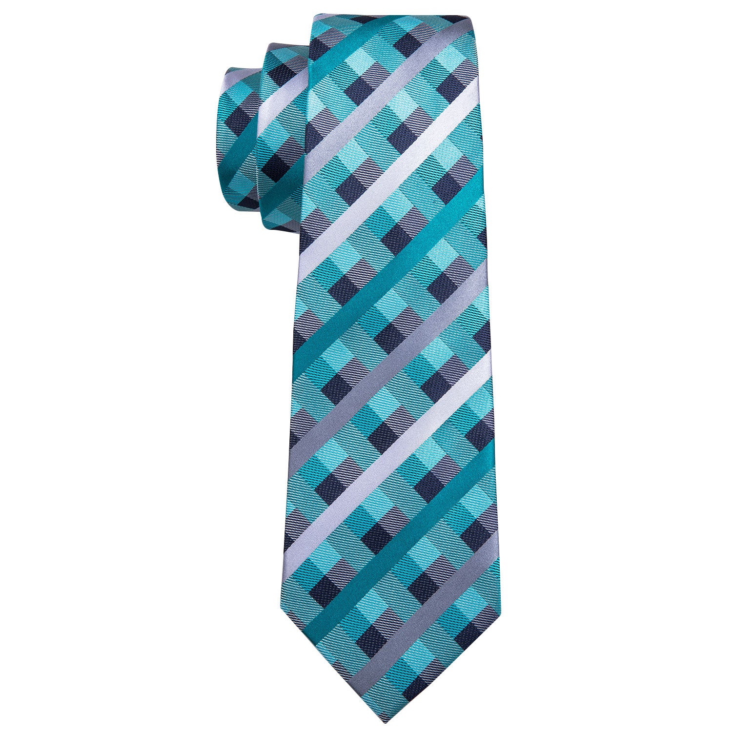 Beautiful Plaid Checkered Necktie Pocket Square Cufflinks Set