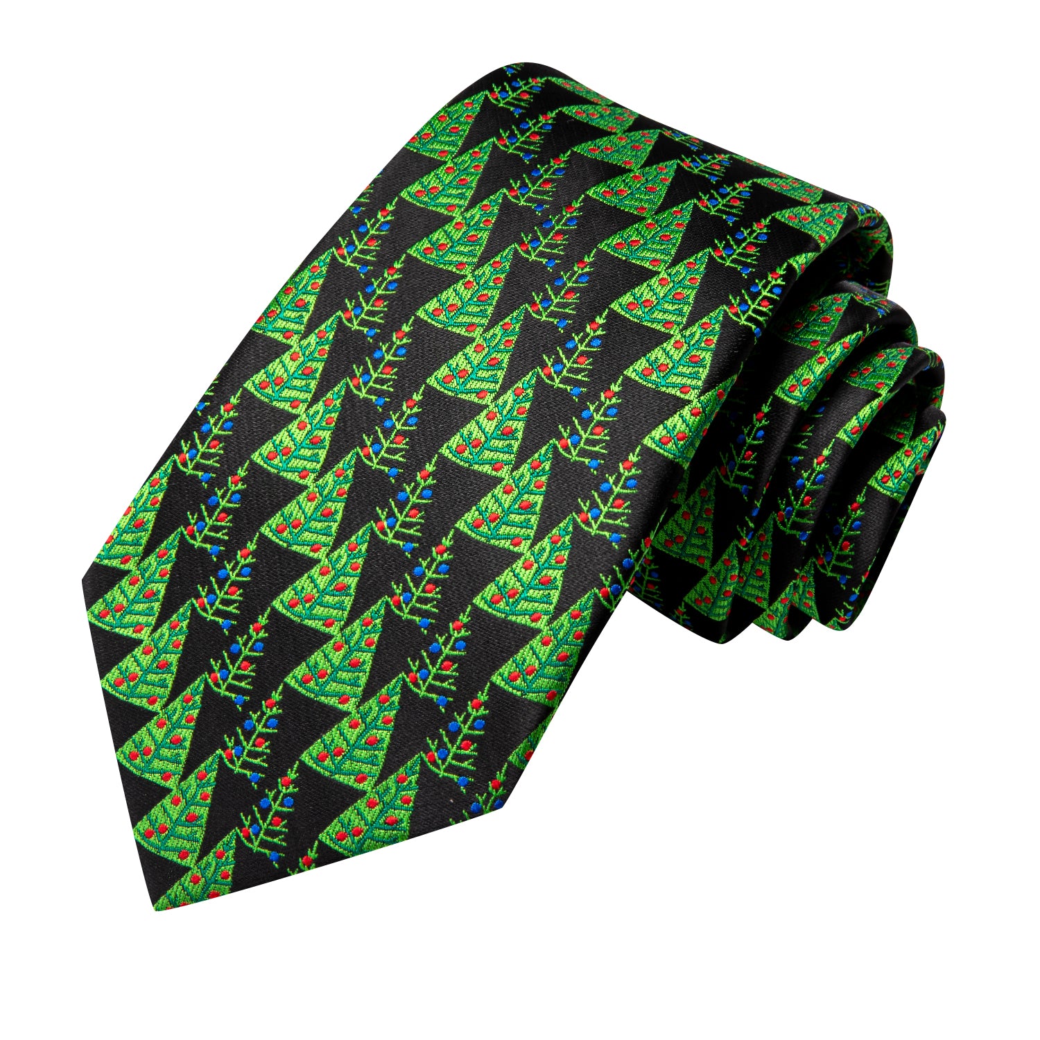 Green Black Novelty Necktie Pocket Square Cufflinks Set