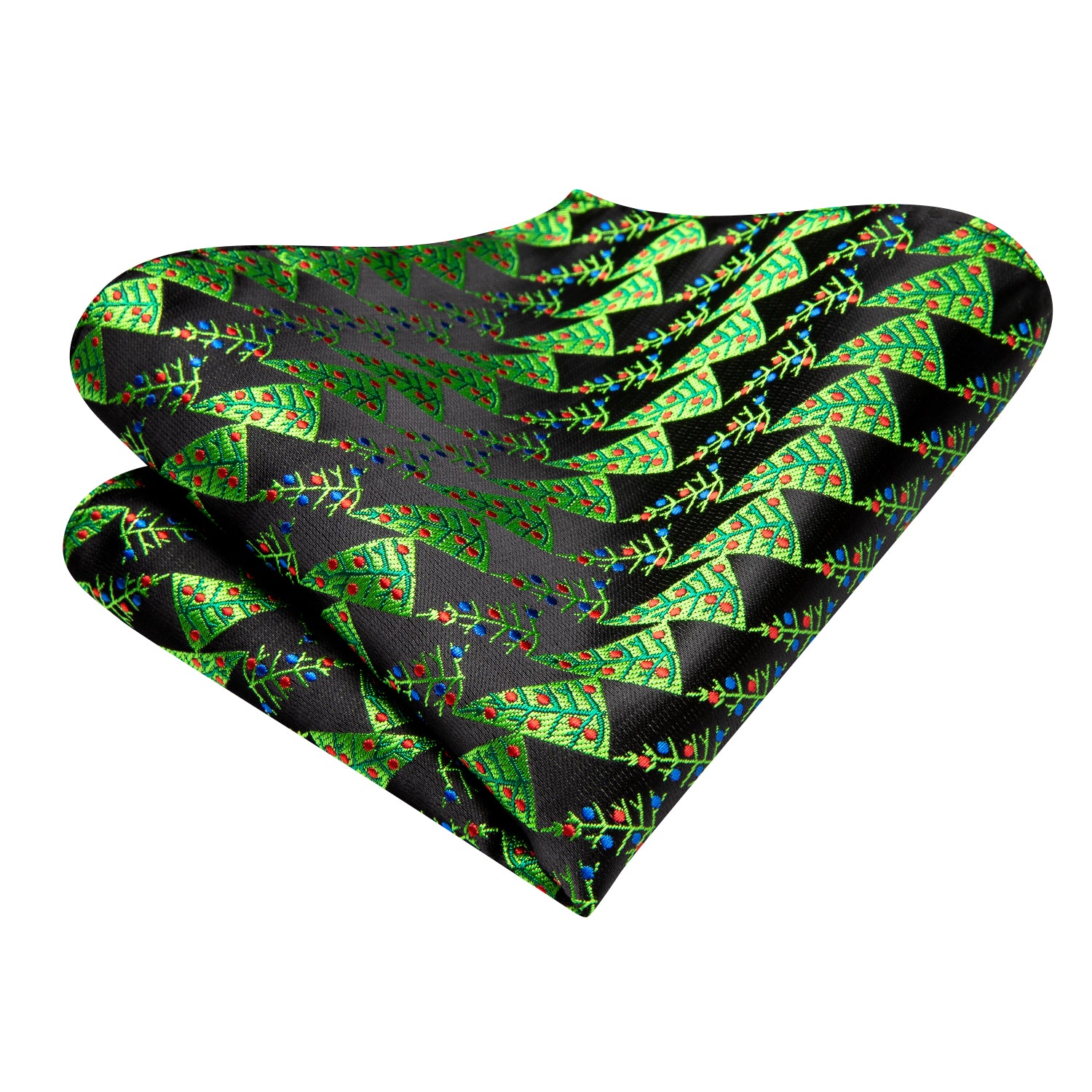 Green Black Novelty Necktie Pocket Square Cufflinks Set