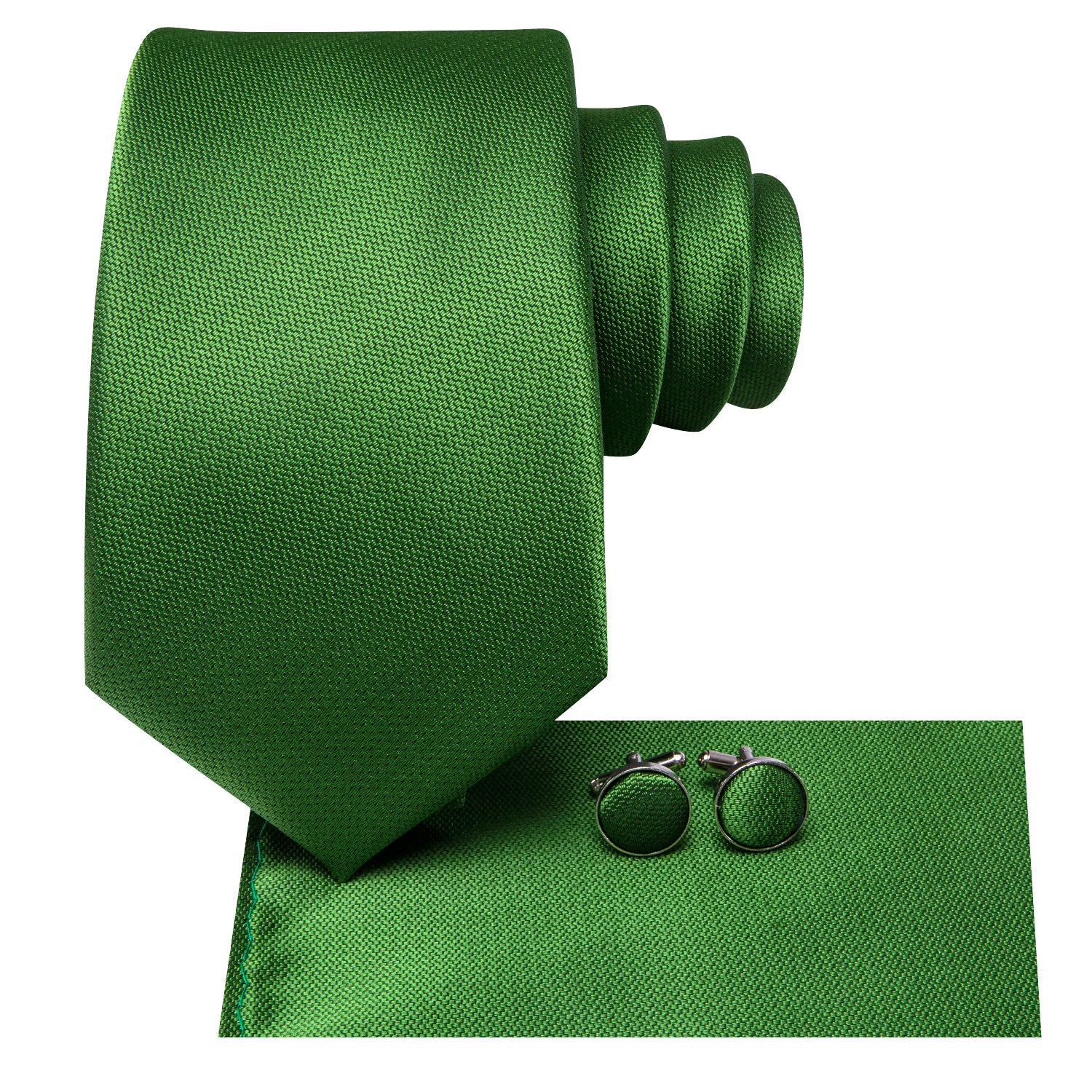 Hi-Tie Emerald Green Solid Men's Tie Pocket Square Cufflinks Set
