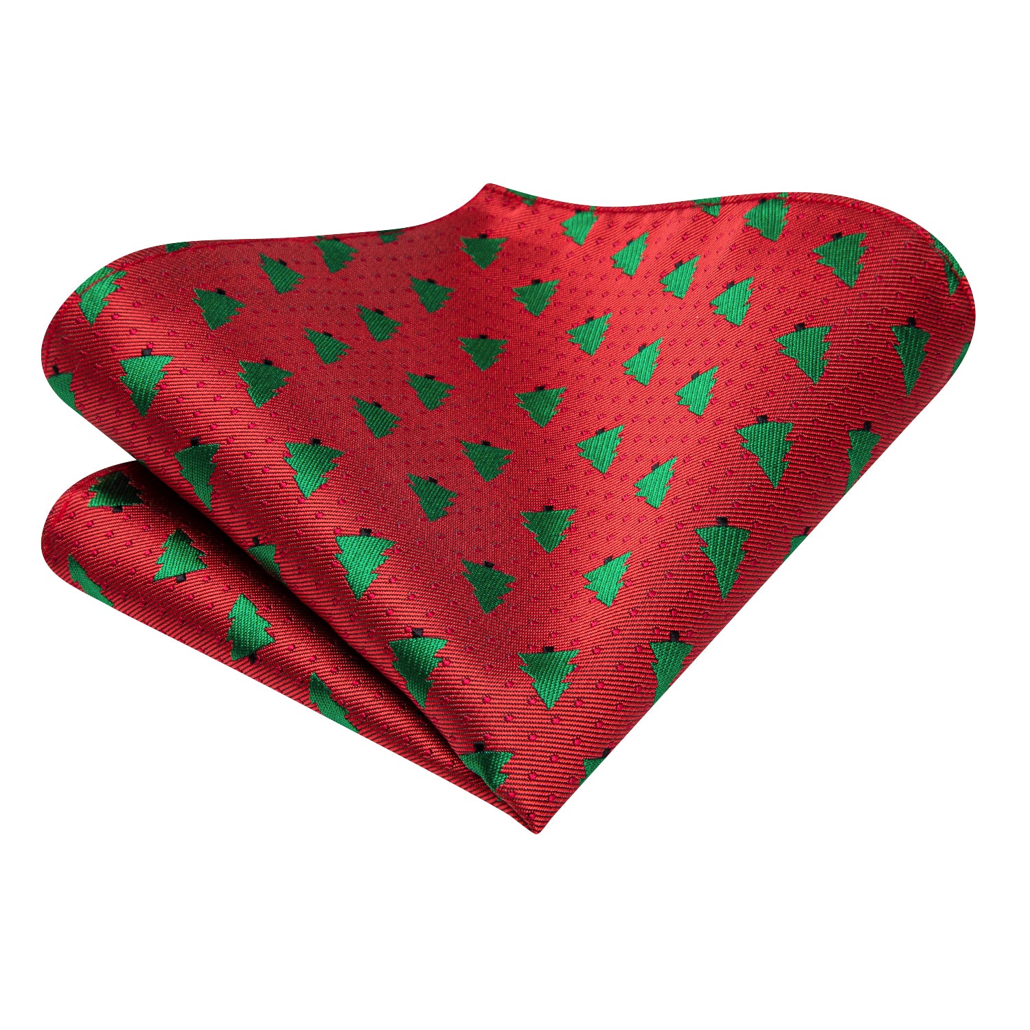 Red Green Pines Tie Pocket Square Cufflinks Set