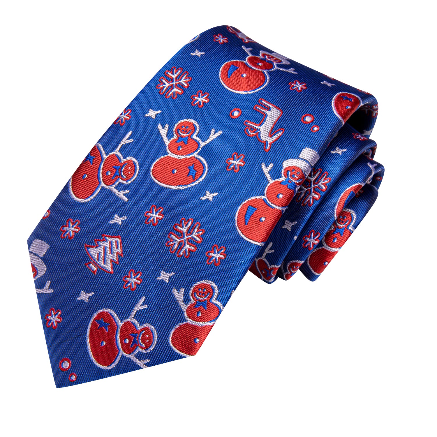 Christmas Blue Red Snowmen Men's Tie Pocket Square Cufflinks Set