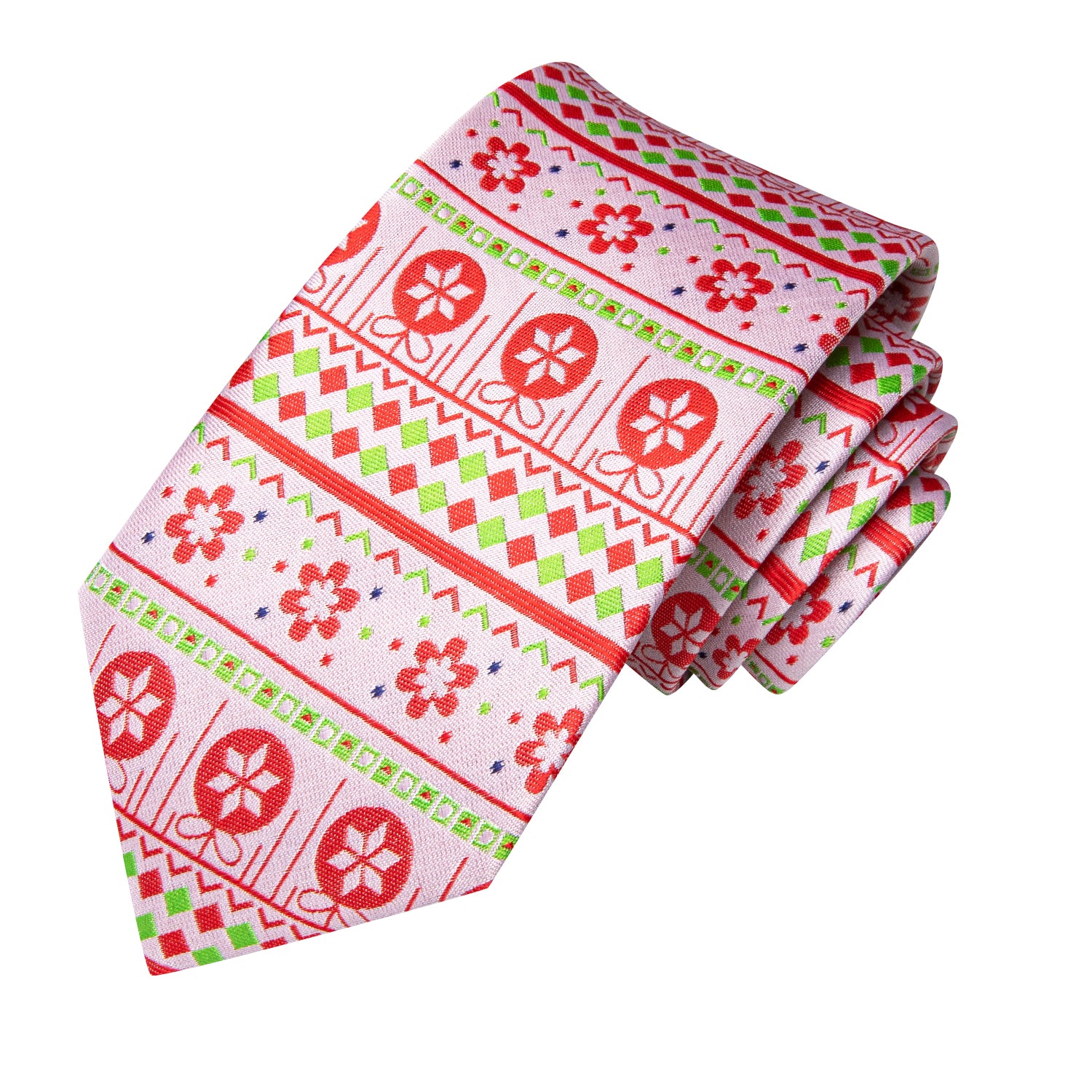 Christmas Pink Red Novelty Men's Tie Pocket Square Cufflinks Set