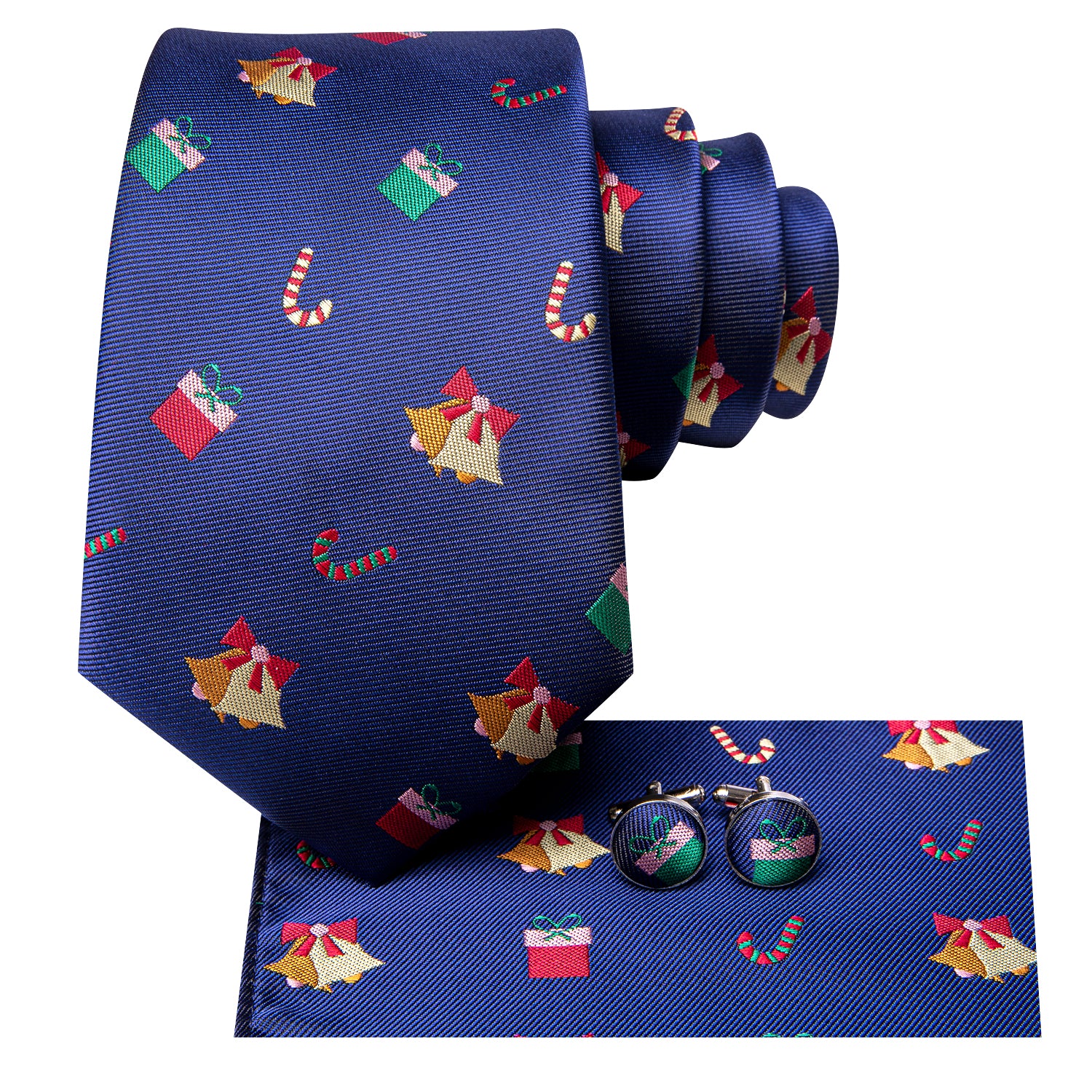 Christmas Blue Novelty Men's Tie Pocket Square Cufflinks Set