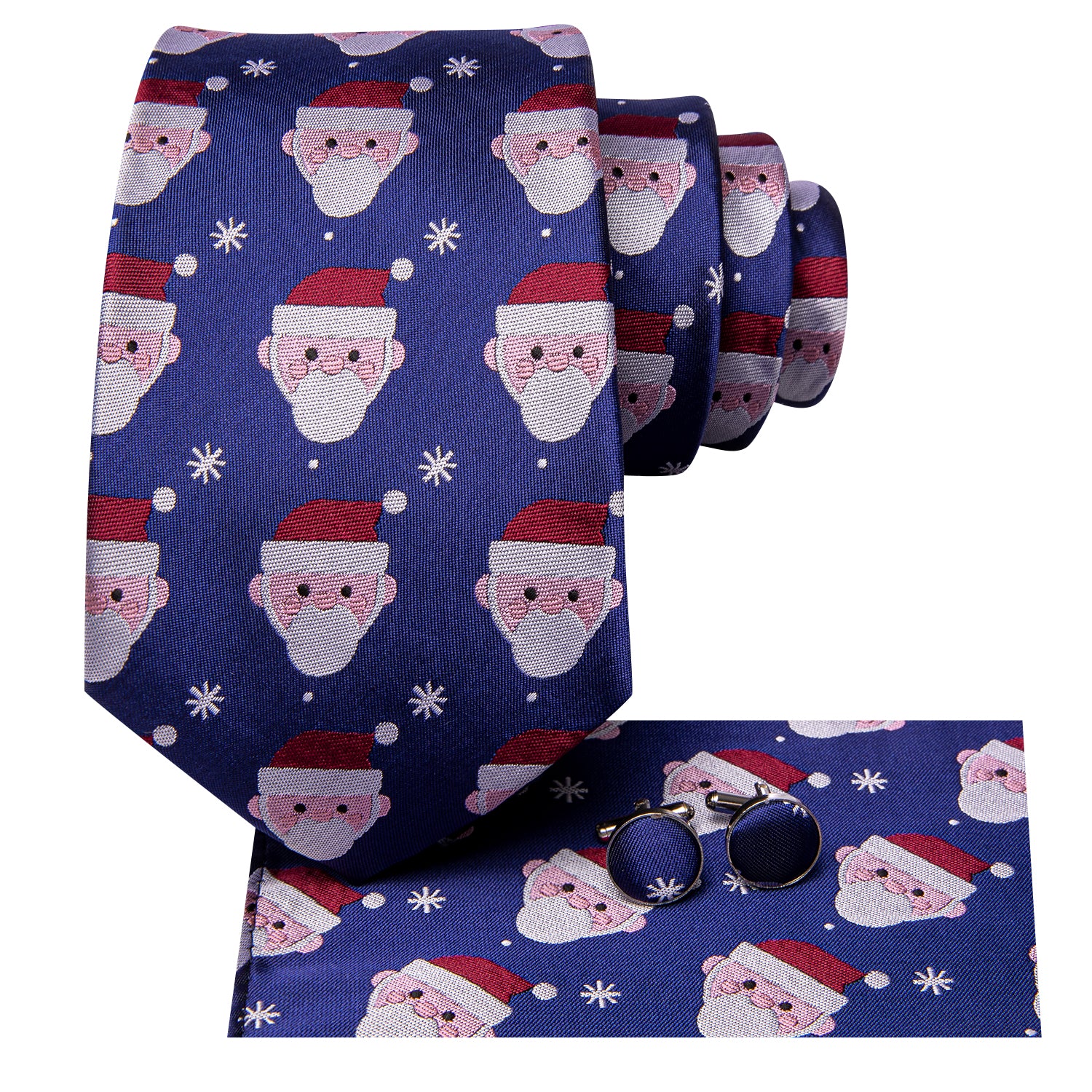 Blue Christmas Snowmen Men's Tie Pocket Square Cufflinks Set