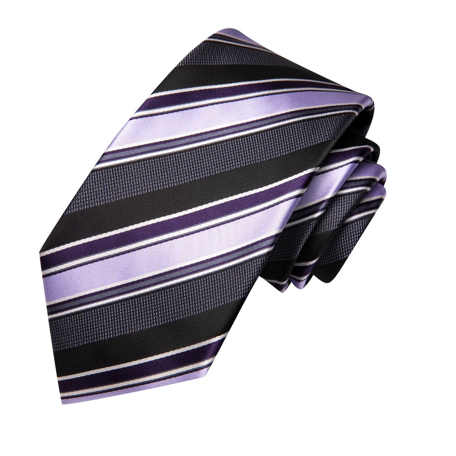 Black Purple Striped Men's Tie Pocket Square Cufflinks Set
