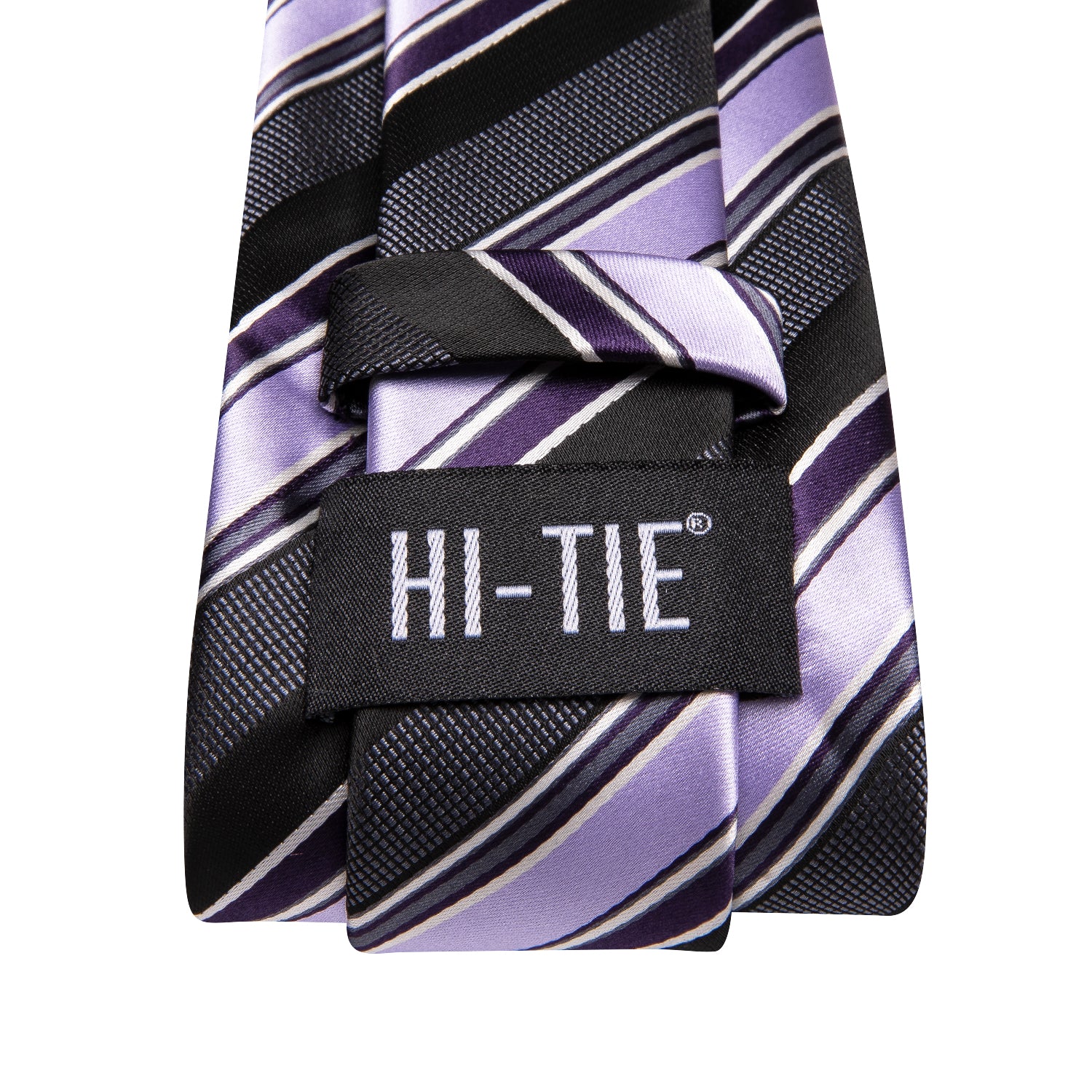 Black Purple Striped Men's Tie Pocket Square Cufflinks Set