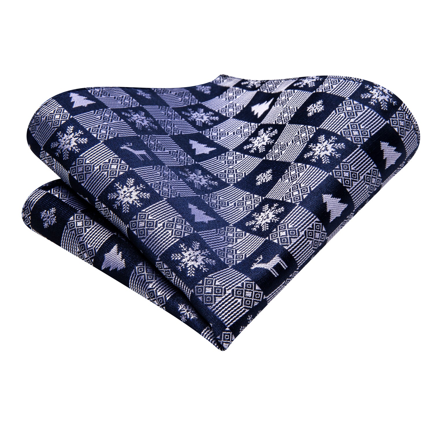 Christmas Blue White Novelty Men's Tie Pocket Square Cufflinks Set