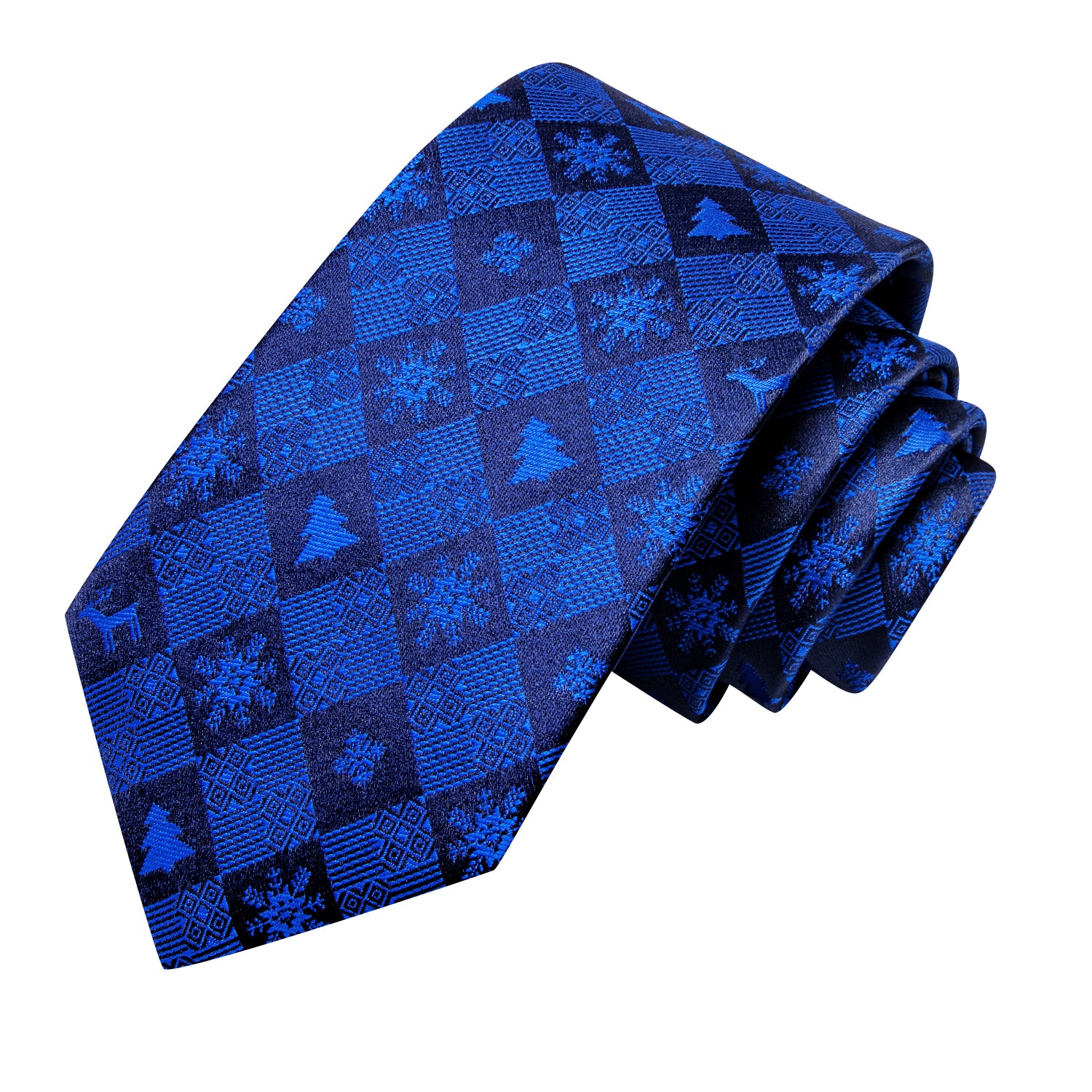 Christmas Ocean Blue Novelty Men's Tie Pocket Square Cufflinks Set