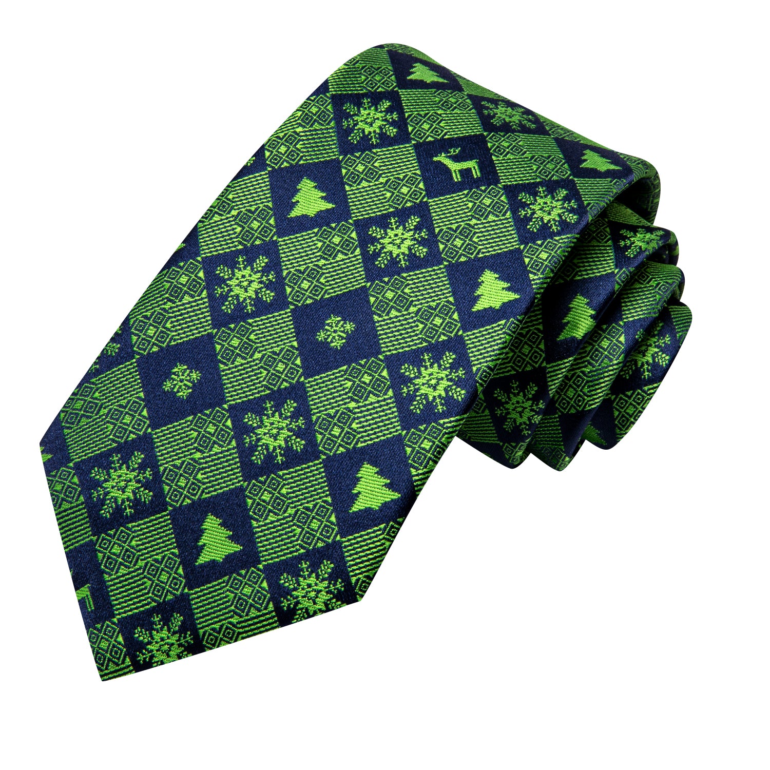 Christmas Blue Green Novelty Men's Tie Pocket Square Cufflinks Set