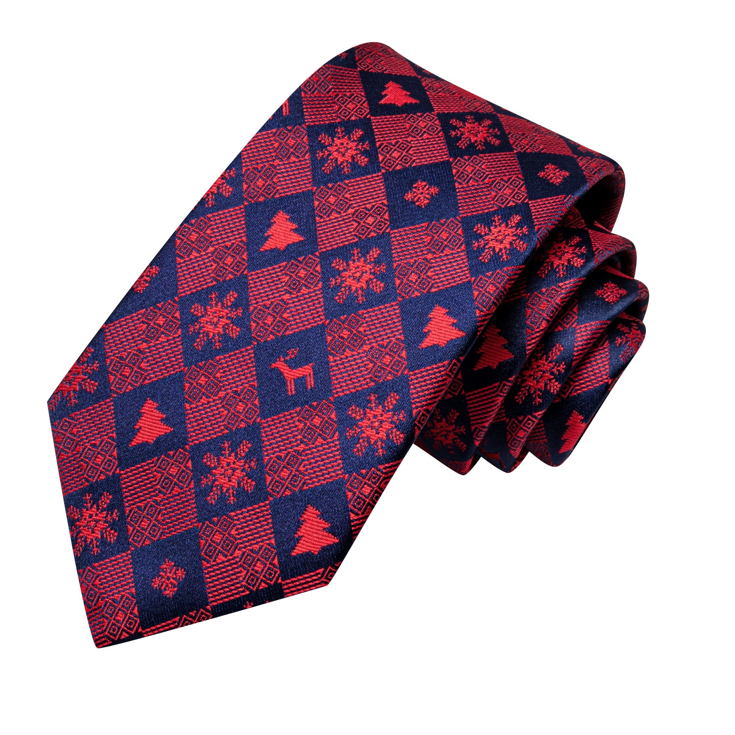 Christmas Blue Red Novelty Men's Tie Pocket Square Cufflinks Set