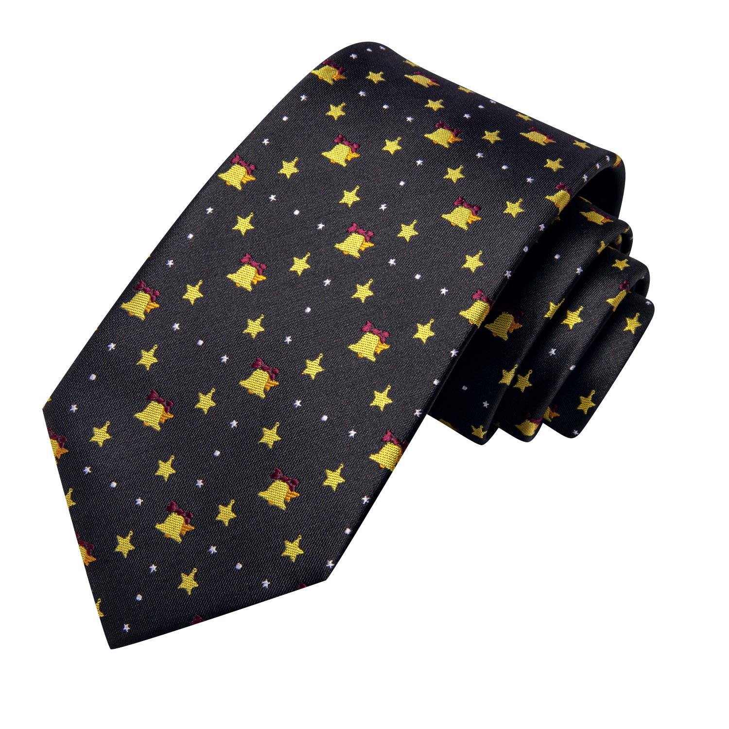 Black Yellow Christmas Bell Men's Tie Pocket Square Cufflinks Set
