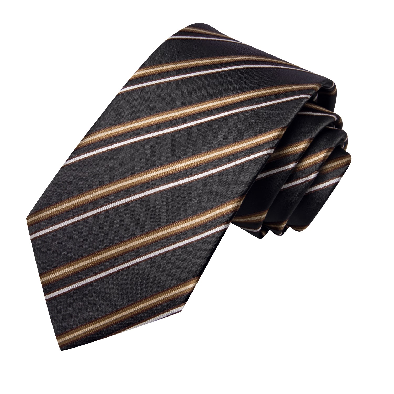 Brown Striped Men's Tie Pocket Square Cufflinks Set