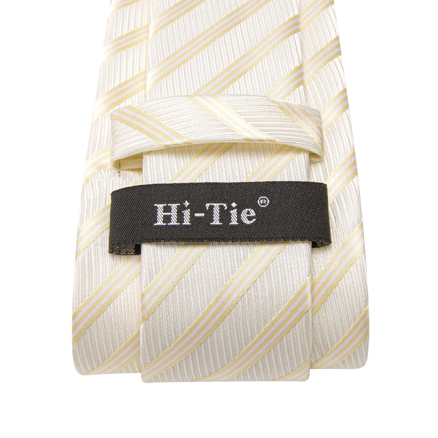 Hi-Tie White Yellow Striped Men's Tie Pocket Square Cufflinks Set