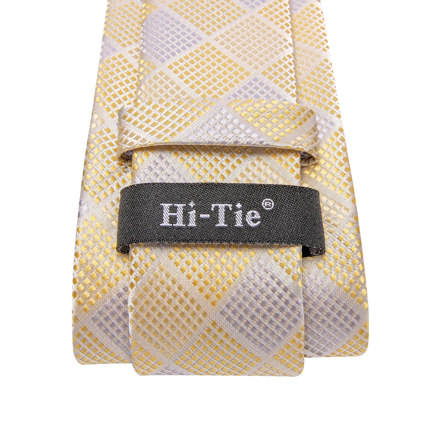 Yellow White Plaid Men's Tie Pocket Square Cufflinks Set