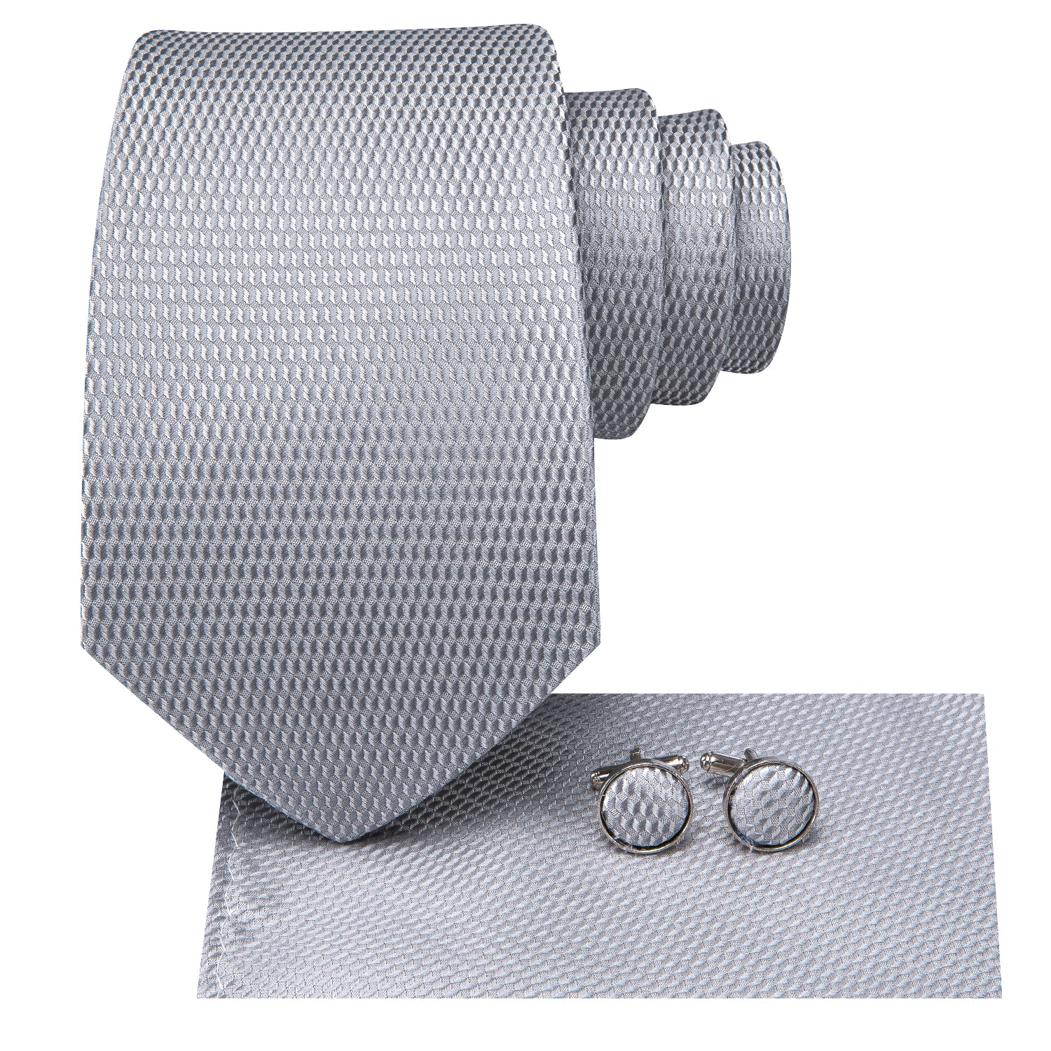 Hi-Tie Grey Geometric Men's Tie Pocket Square Cufflinks Set