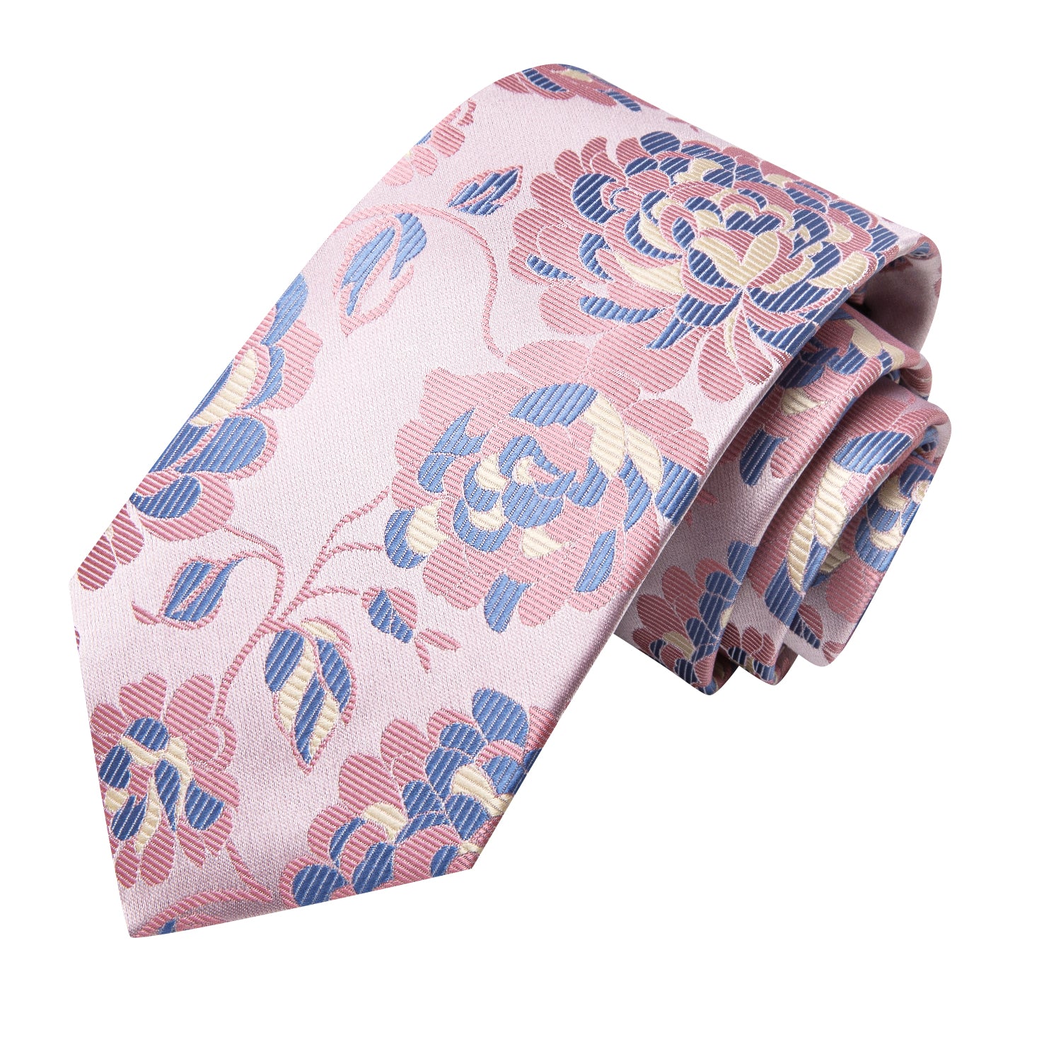 Hi-Tie Pink Flower Men's Tie Pocket Square Cufflinks Set