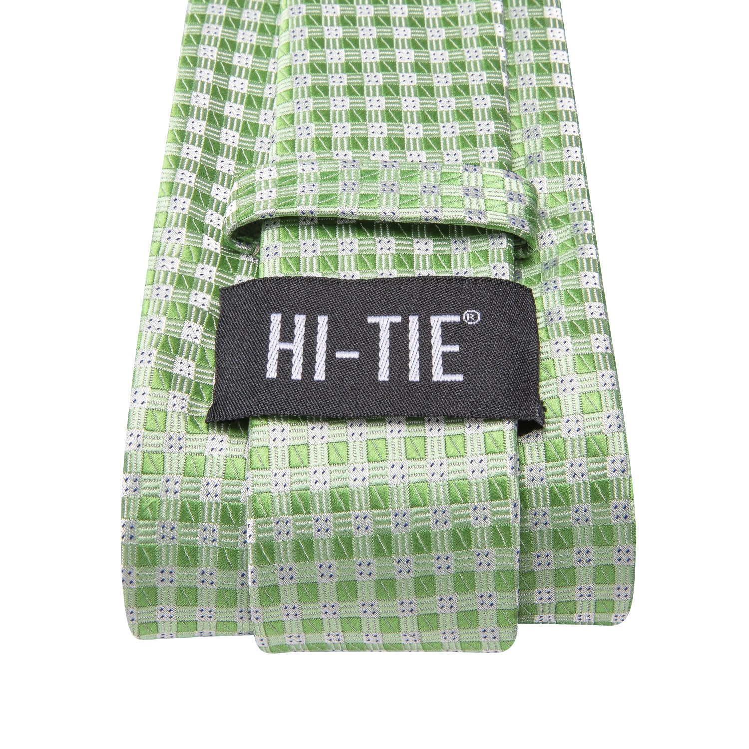 Hi-Tie Mint Green Plaid Men's Tie Pocket Square Cufflinks Set