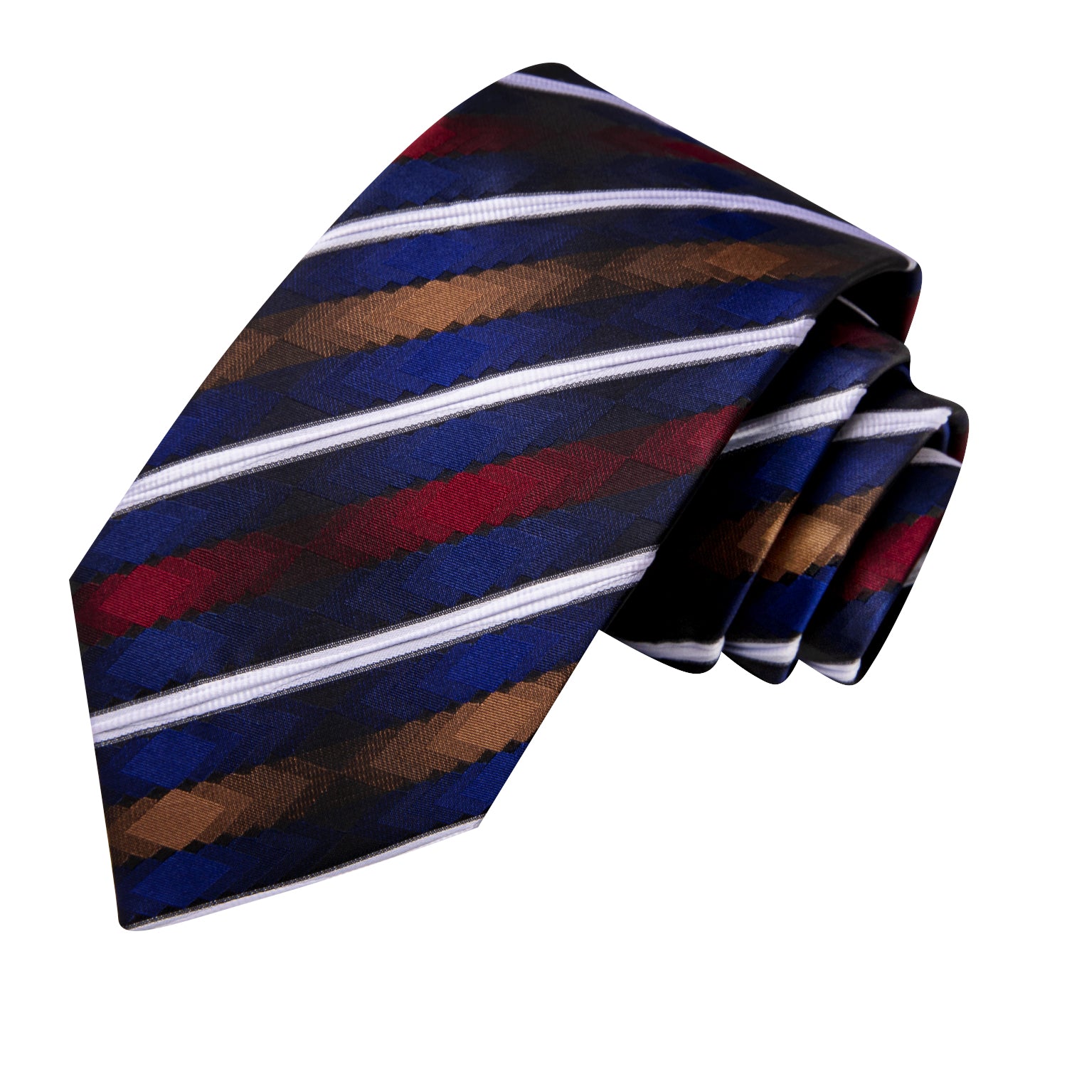 Hi-Tie White Blue Striped Novelty Men's Tie Pocket Square Cufflinks Set