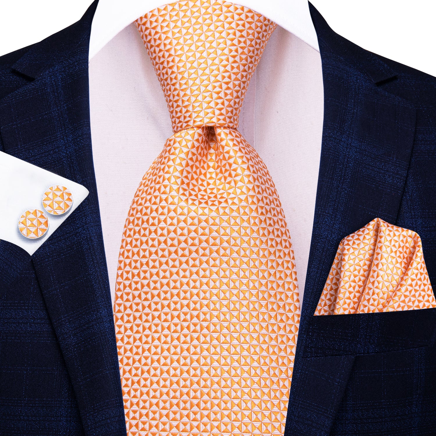 Hi-Tie Orange Novelty Men's Tie Pocket Square Cufflinks Set